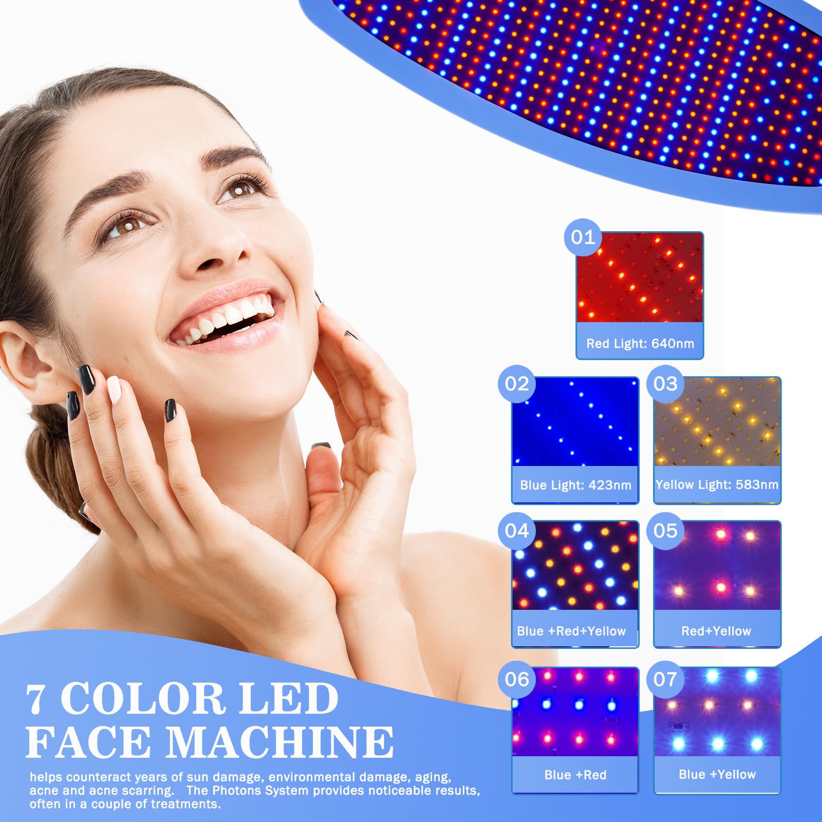 Dermapeel Photons LED Facial Skin Care Machine - Anti-Aging Beauty Mask Therapy Device for Wrinkle Reduction & Skin Rejuvenation | Perfect for Home Spa & Professional Salon Treatments