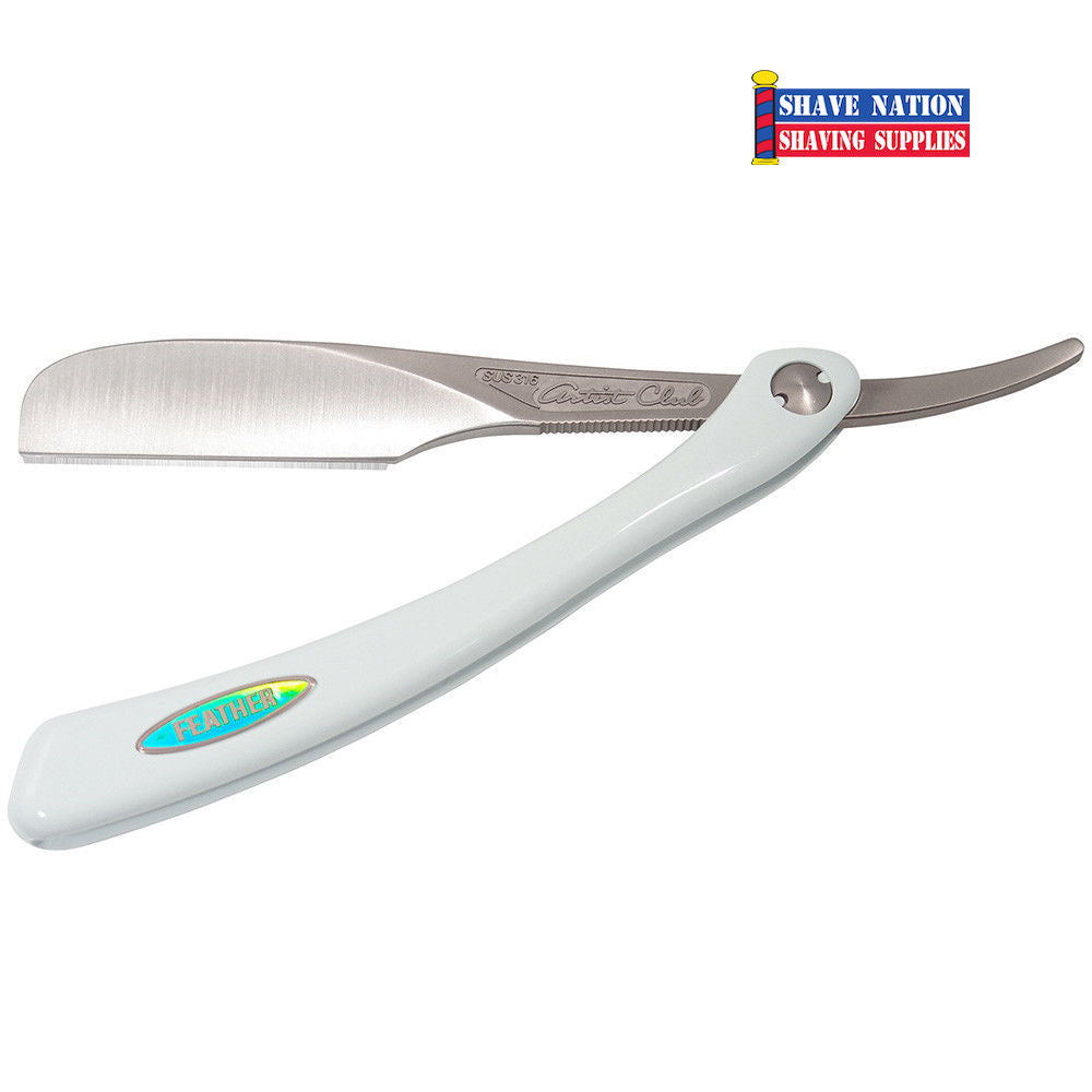 Feather DX Artist Club Folding Razor Pearl - Professional Japanese Straight Razor for Shaving & Grooming - Perfect for Barbershops, Home Use & Travel