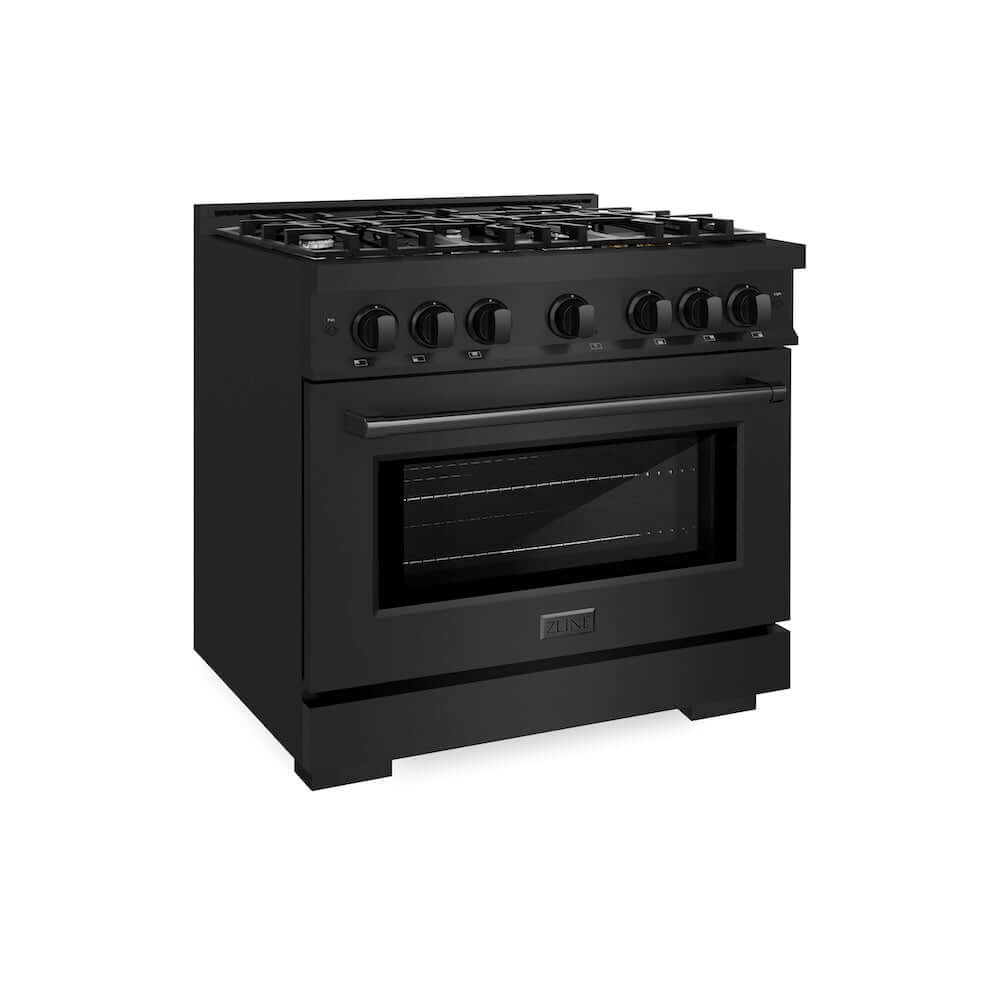 ZLINE 36 Inch 5.2 Cu. Ft. Select Dual Fuel Range - 6 Burner Gas Cooktop & Electric Convection Oven in Black Stainless Steel (HDRB 36) - Perfect for Professional Home Chefs & Modern Kitchens