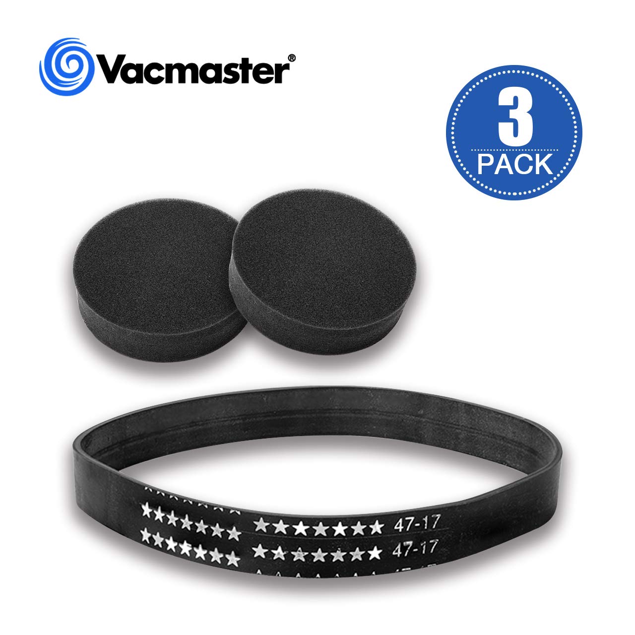 Vacmaster 2 Premium Foam Filters & 1 Vacuum Belt Replacement Kit - Compatible with Vacmaster UC0101 Upright Vacuum Cleaner - Ideal for Home Cleaning, Pet Hair Removal, and Allergen Reduction