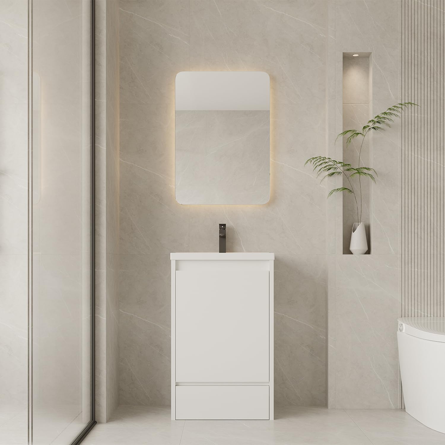 20 Inch Modern White Freestanding Bathroom Vanity with Sink & Storage Drawer - Space-Saving Bathroom Cabinet for Small Spaces, Powder Rooms & Guest Baths
