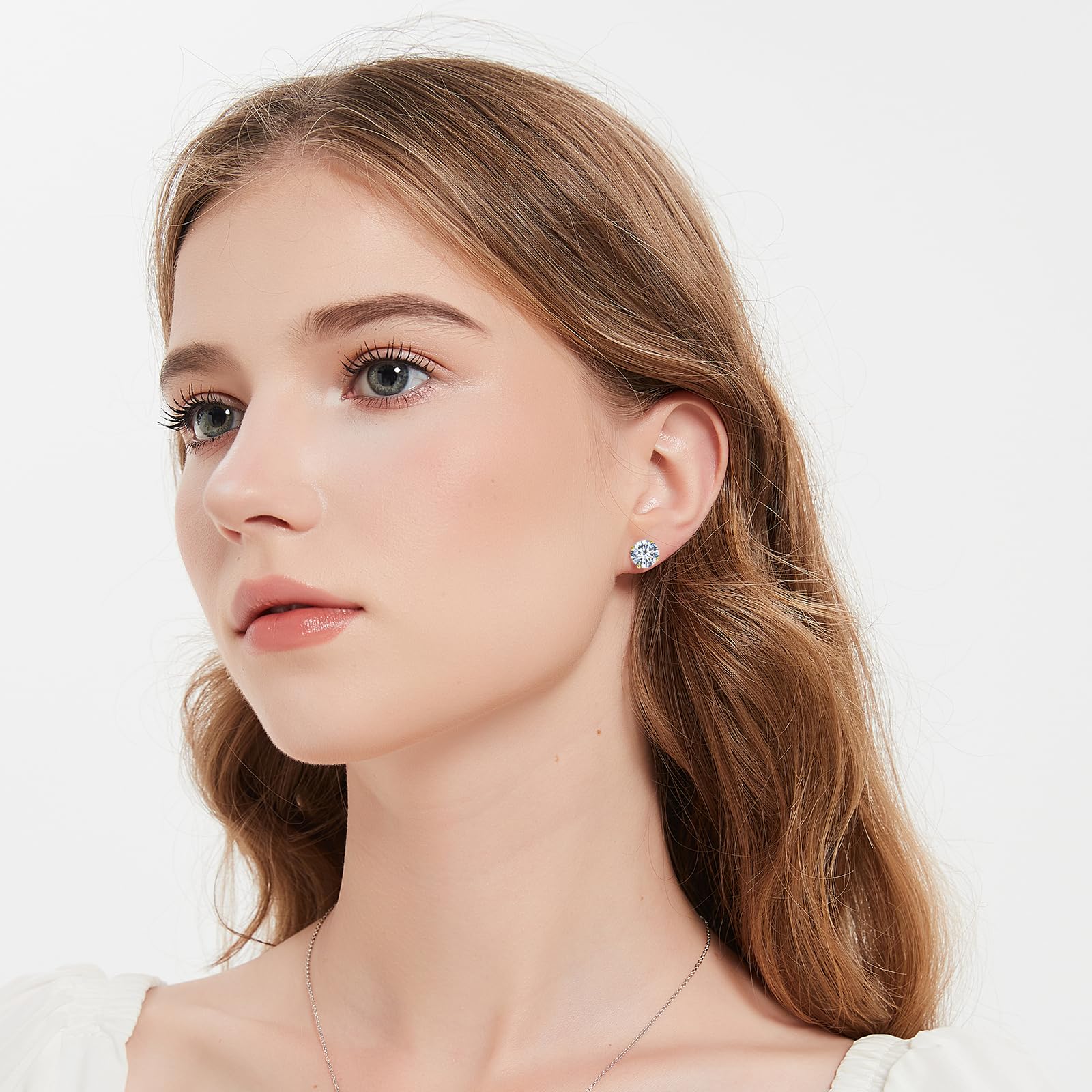 BREN Moissanite Stud Earrings S925 Sterling Silver & 18k White Gold Plated, D Color Brilliant Round Cut Imitation Diamond Earrings for Men & Women - Perfect for Weddings, Anniversaries, and Everyday Elegance