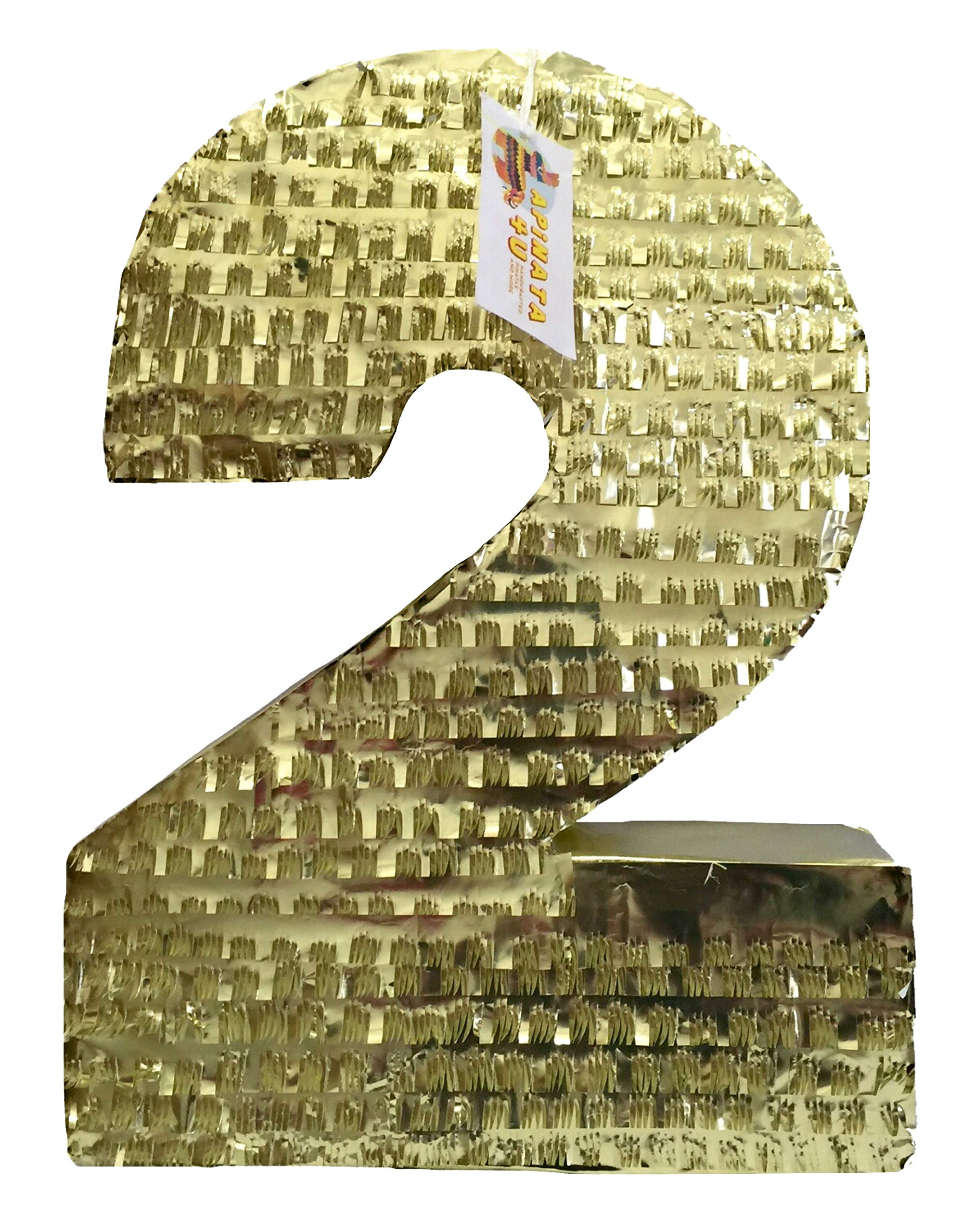 Gold Number 2 Pinata - 20 Inch Tall Second Birthday Party Decorations | 2nd Birthday Supplies for Boys & Girls | Perfect for Birthday Parties, Baby Showers & Celebration Decor