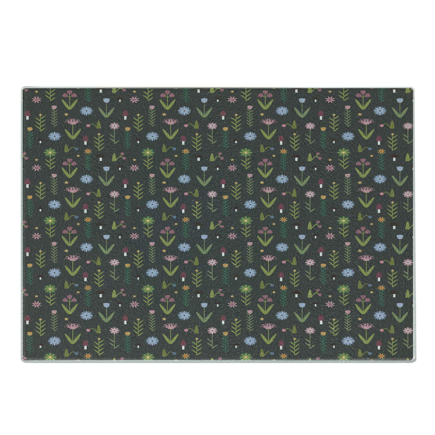 Ambesonne Floral Tempered Glass Cutting Board - Tulip Iris Daisy Rose Petals Forest Mushroom Design, Small Decorative Serving Board in Olive Green | Perfect for Kitchen Prep, Charcuterie Display & Home Decor