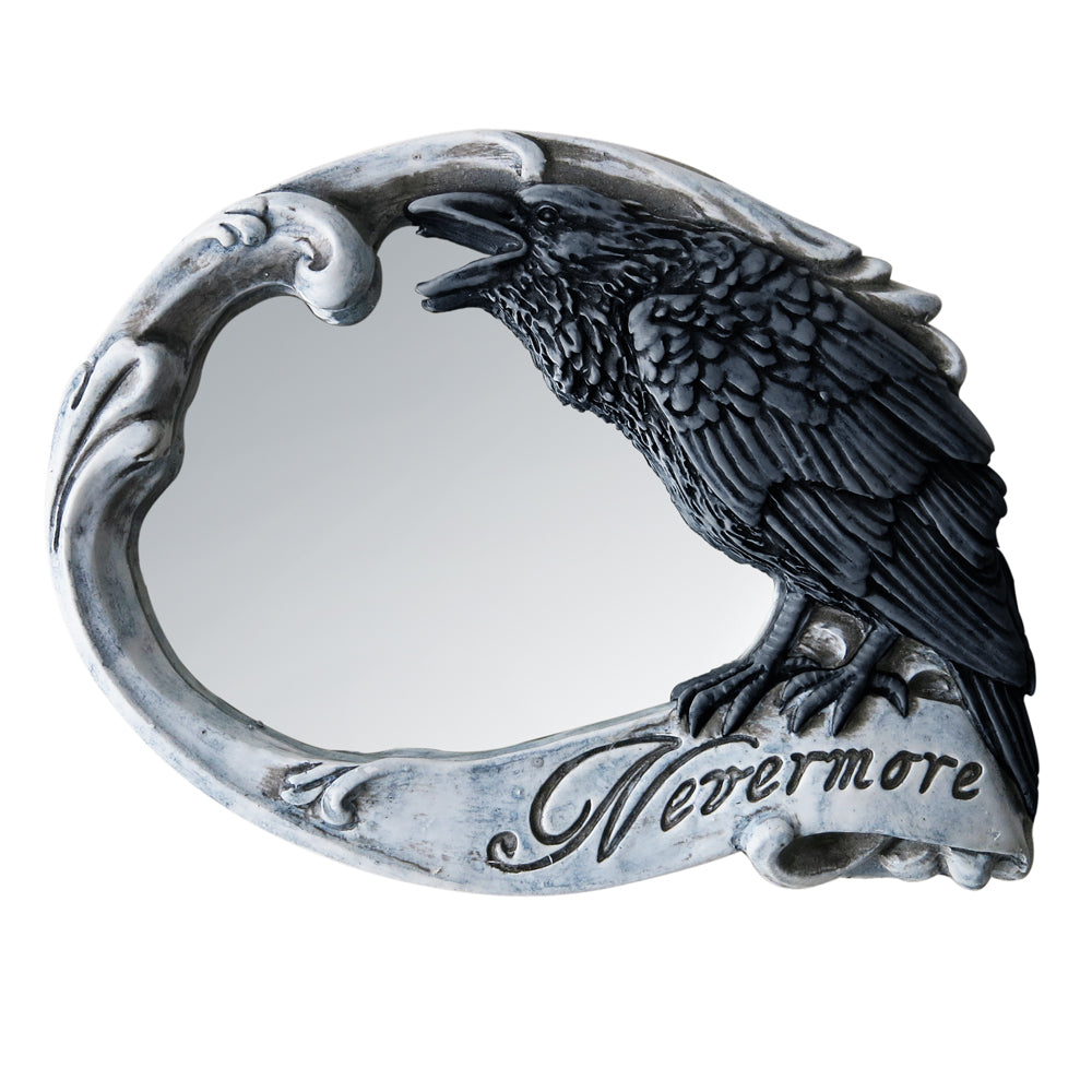 Nevermore Raven Mirror - Gothic Decor, Edgar Allan Poe Inspired Wall Mirror for Home & Office - Perfect for Halloween, Dark Academia & Gothic Interior Design