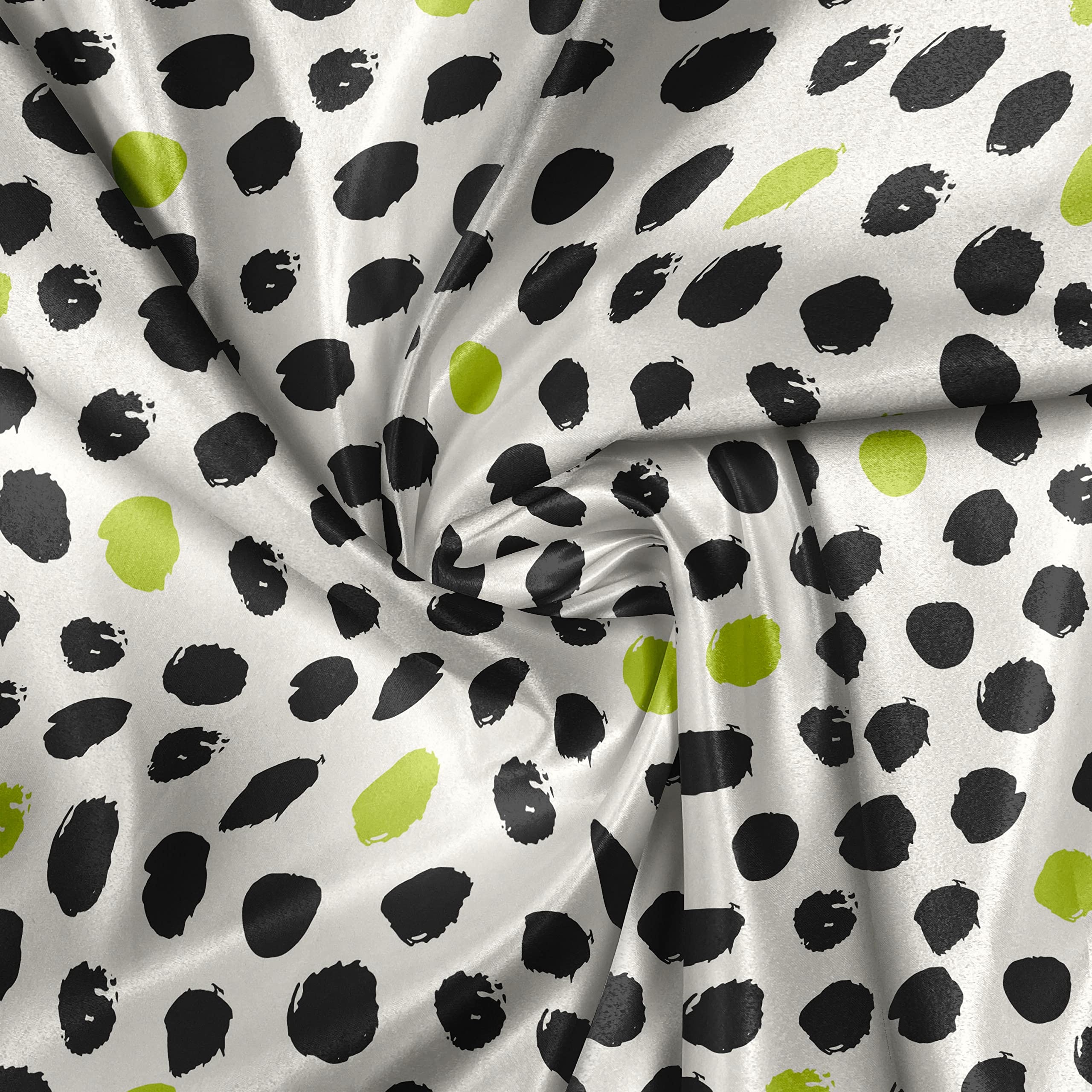 Lunarable Abstract Hand Drawn Fabric by The Yard - Formless Circular Patch Brushstroke Polka Dots Print - Decorative Satin Material for Home Textiles, DIY Crafts & Upholstery (10 Yards, Black Cream Lime Green) - Perfect for Curtains, Pillows, Quilting & Sewing Projects