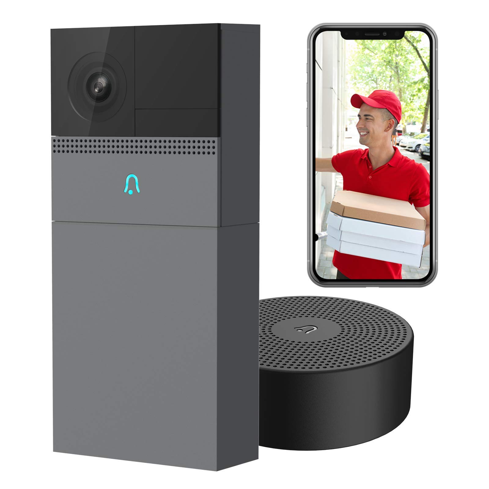 Laxihub B1 Wireless Video Doorbell Camera - 1080P FHD, Night Vision, 2-Way Audio, AI Motion Detection - Rechargeable Battery Powered Outdoor Security WiFi Camera - Works with Alexa & Google Assistant - Perfect for Home Security, Package Monitoring, and Smart Home Integration