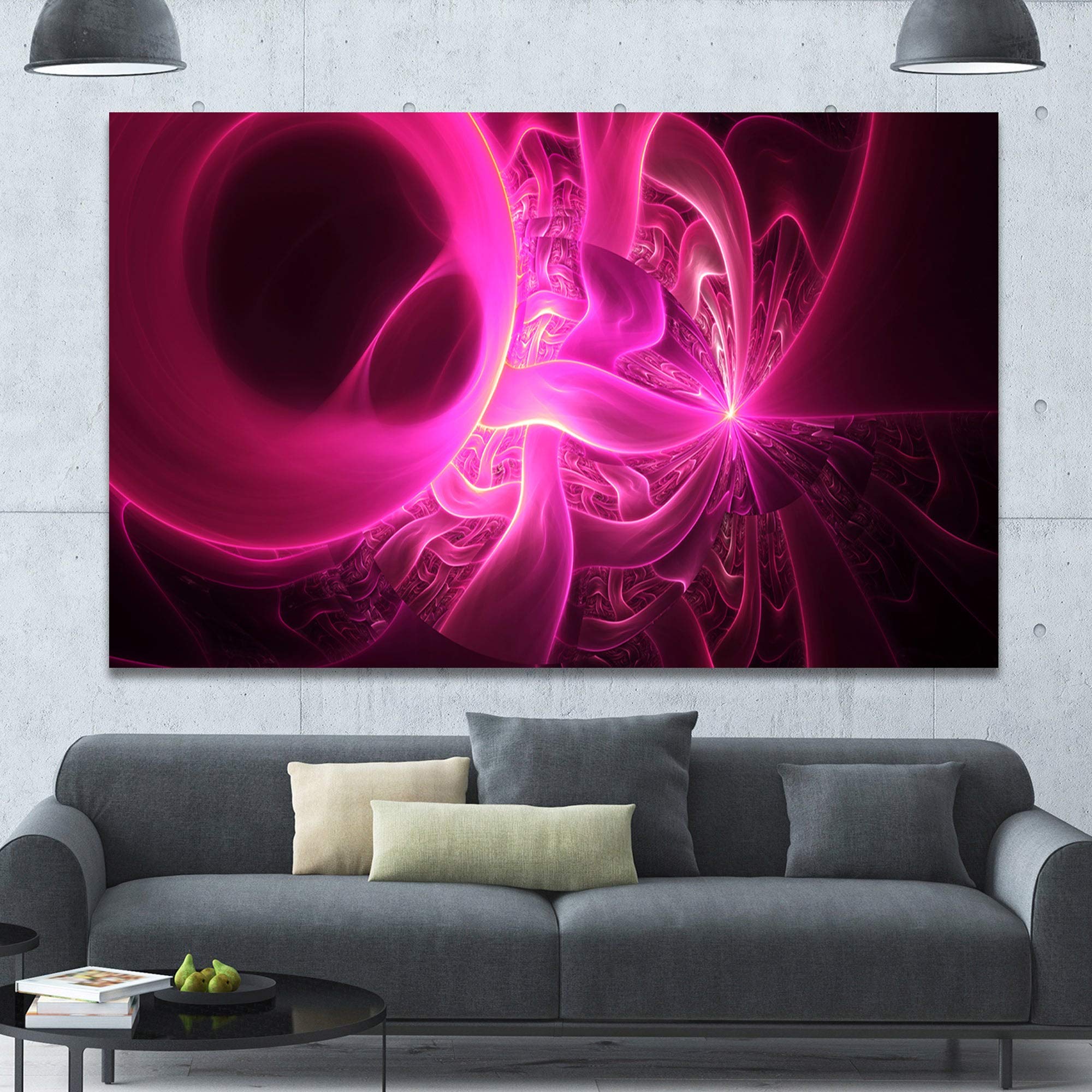 Bright Pink Abstract Wall Art Canvas - 40x20 Inches Modern Black Background Painting - Perfect for Living Room, Bedroom & Office Decor