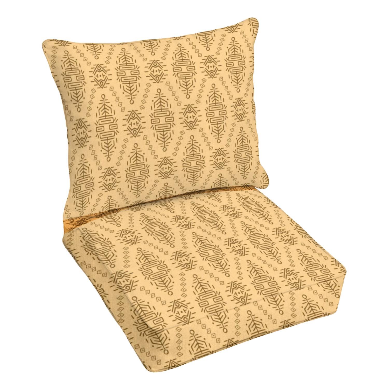 Premium Outdoor Deep Seating Cushion Set - Ethnic Style Seamless Patio Furniture Replacement Cushions for Lounge Chairs - Waterproof & Comfortable Back Seat Cushions - Perfect for Garden, Poolside & Deck Relaxation