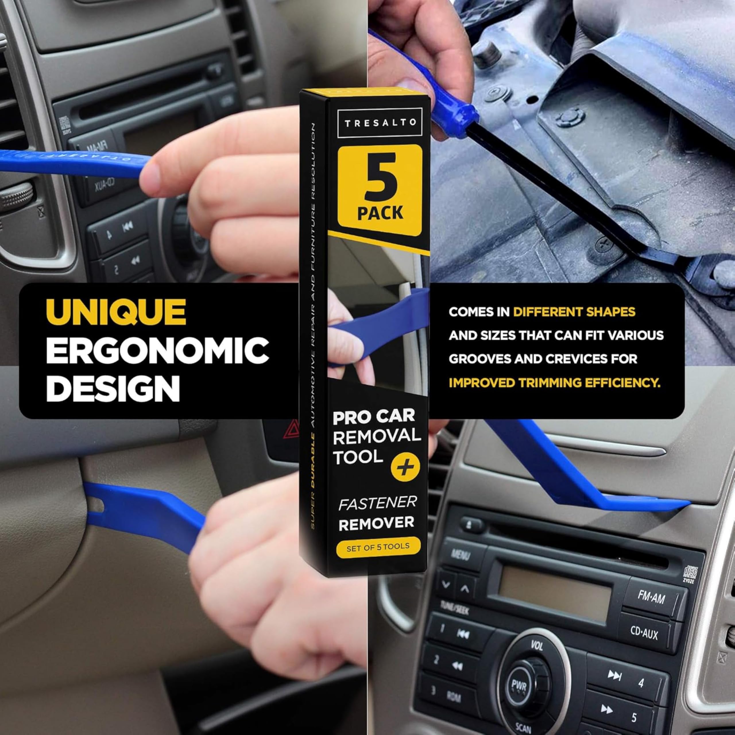 5-Piece Auto Trim Removal Tool Kit - No Scratch Pry Tools for Car Panel & Dashboard Removal - Includes Door Panel Tool, Push Rivets & Car Clips - Essential for Interior Trim Work - Blue - Perfect for DIY Car Repair, Detailing & Auto Interior Maintenance