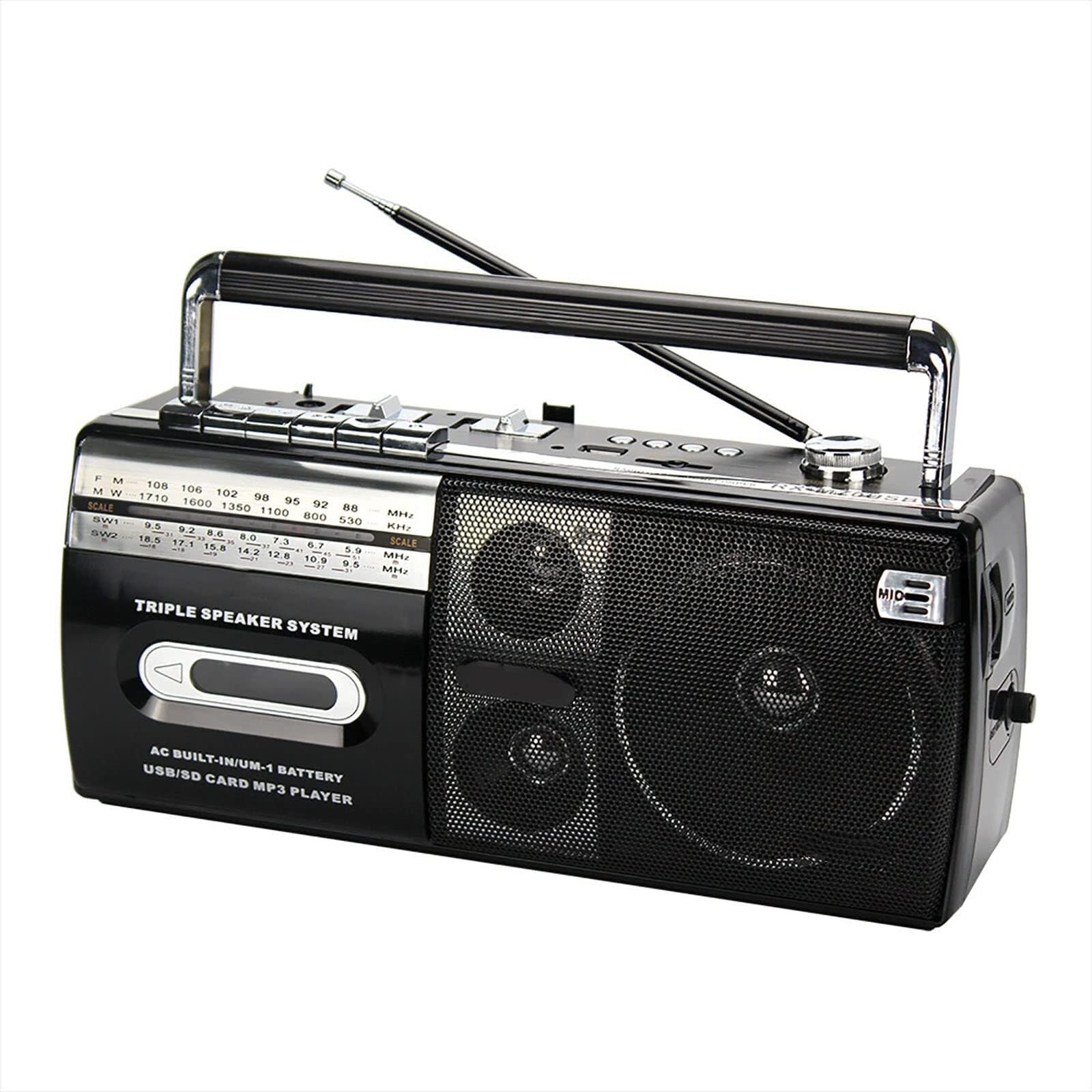TAKUNE Vintage Retro Bluetooth Boombox - Portable FM Radio Cassette Player with USB/SD Converter, HiFi Speakers | Convert Old Tapes to Digital | Perfect for Home, Office & Outdoor Use | Classic 80s Style Design