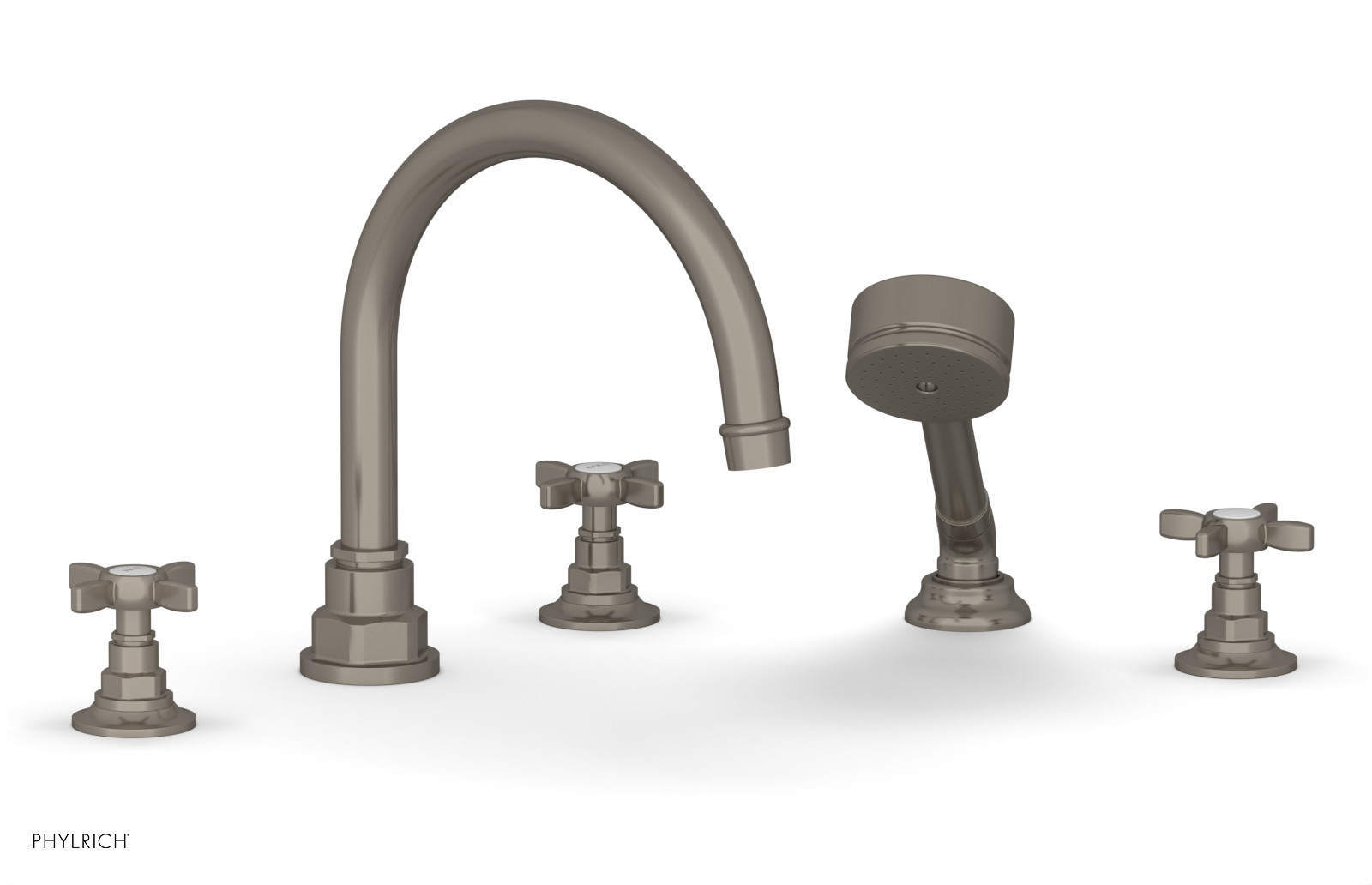 Jamestown Deck Tub Set with Hand Shower - Cross Handles 165 48 - Outdoor/Indoor Freestanding Bathtub for Patio, Garden, or Bathroom Relaxation