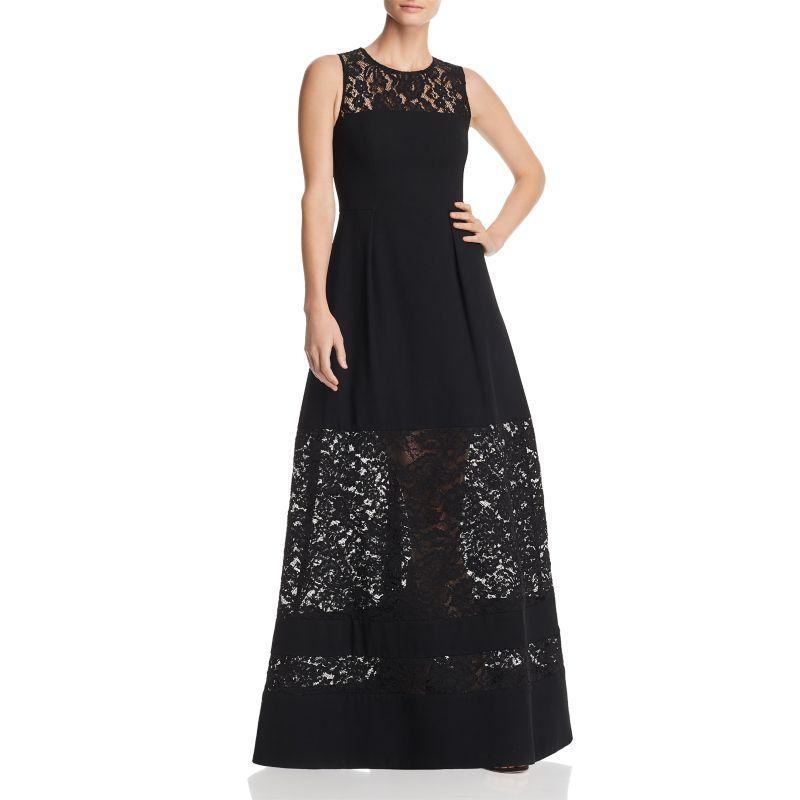 Aidan Mattox Black Lace Inset Crepe Gown - Elegant Evening Dress for Weddings, Galas & Formal Events