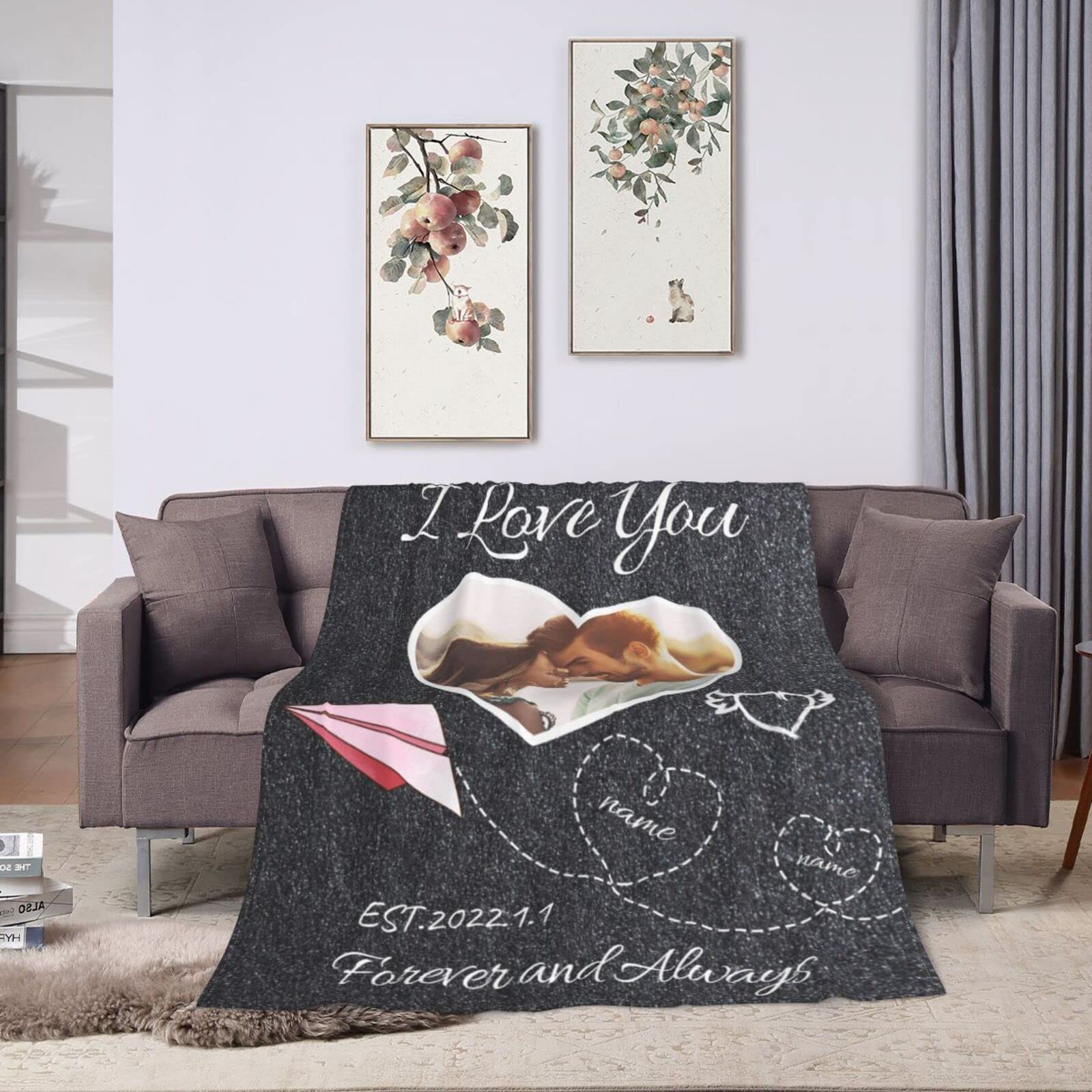 Personalized Anniversary Blanket with Custom Name, Picture & Date - Romantic Gift for Couples, Wife or Husband - Wedding, Valentine's Day Present - Perfect for Cuddling, Home Decor & Special Occasions