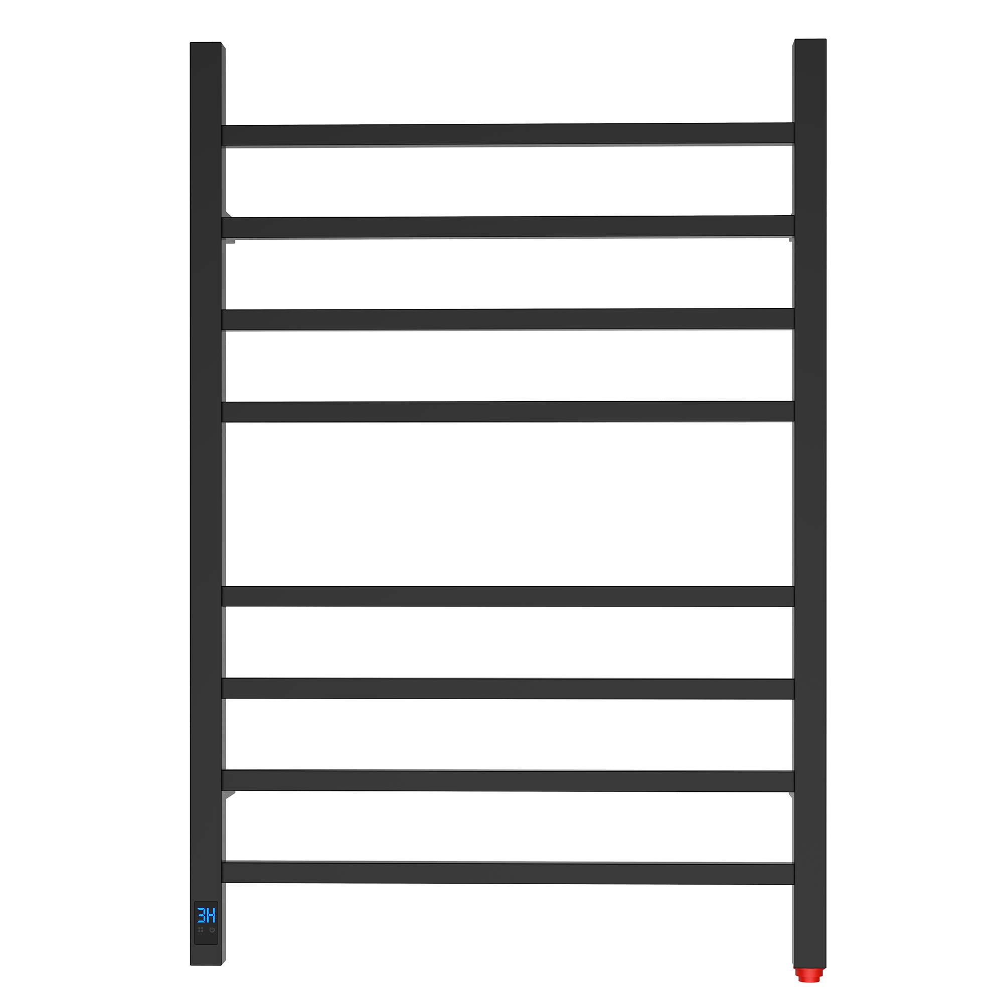 HEATGENE Electric Towel Warmer with Timer & Temperature Control - 8 Square Bar Wall-Mounted Towel Rack | Plug-in or Hardwired Installation | Matte Black | Perfect for Bathrooms, Spas & Luxury Homes