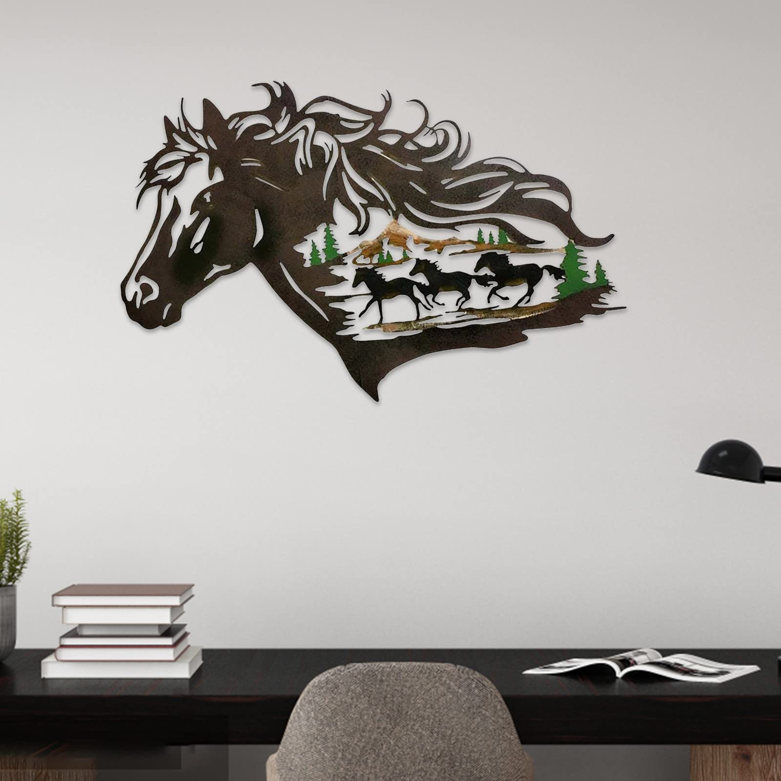 Modern Handmade Metal Western Horse Shadow Wall Art - Rustic Vintage Horse Head Decor for Living Room, Bedroom & Office - Unique Home Decor Gift for Cowboy & Western Lovers