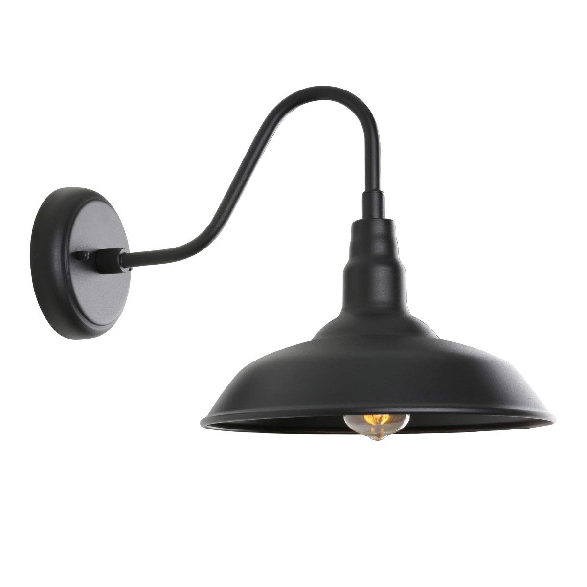 10 Inch Black Gooseneck Barn Light - Farmhouse Style Outdoor Wall Sconce with Dome Shade & Wall Mount | Perfect for Garage, Porch, Patio & Exterior Home Lighting