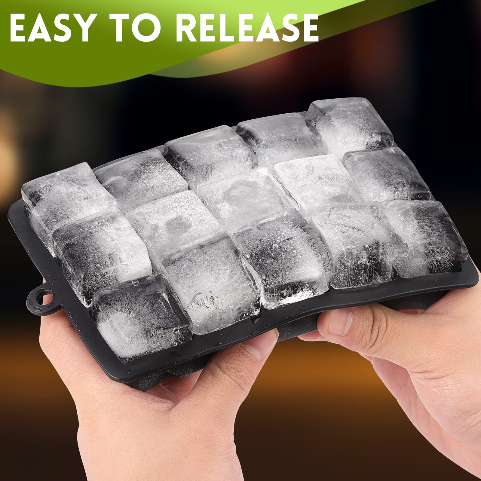 Sinnsally 3-Pack Silicone Ice Cube Trays with Lid - 15 Square Ice Molds for Whiskey, Cocktails & Beverages | BPA-Free, Easy Release Freezer Containers | Perfect for Home Bars, Parties & Everyday Use