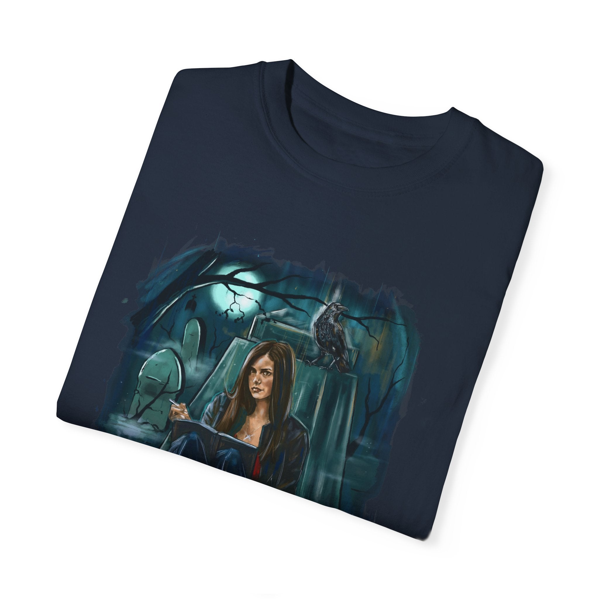 Gloomy Graveyard Girl Graphic T-Shirt - Gothic Horror Fashion for Women | Perfect for Halloween, Cosplay & Alternative Style Outfits