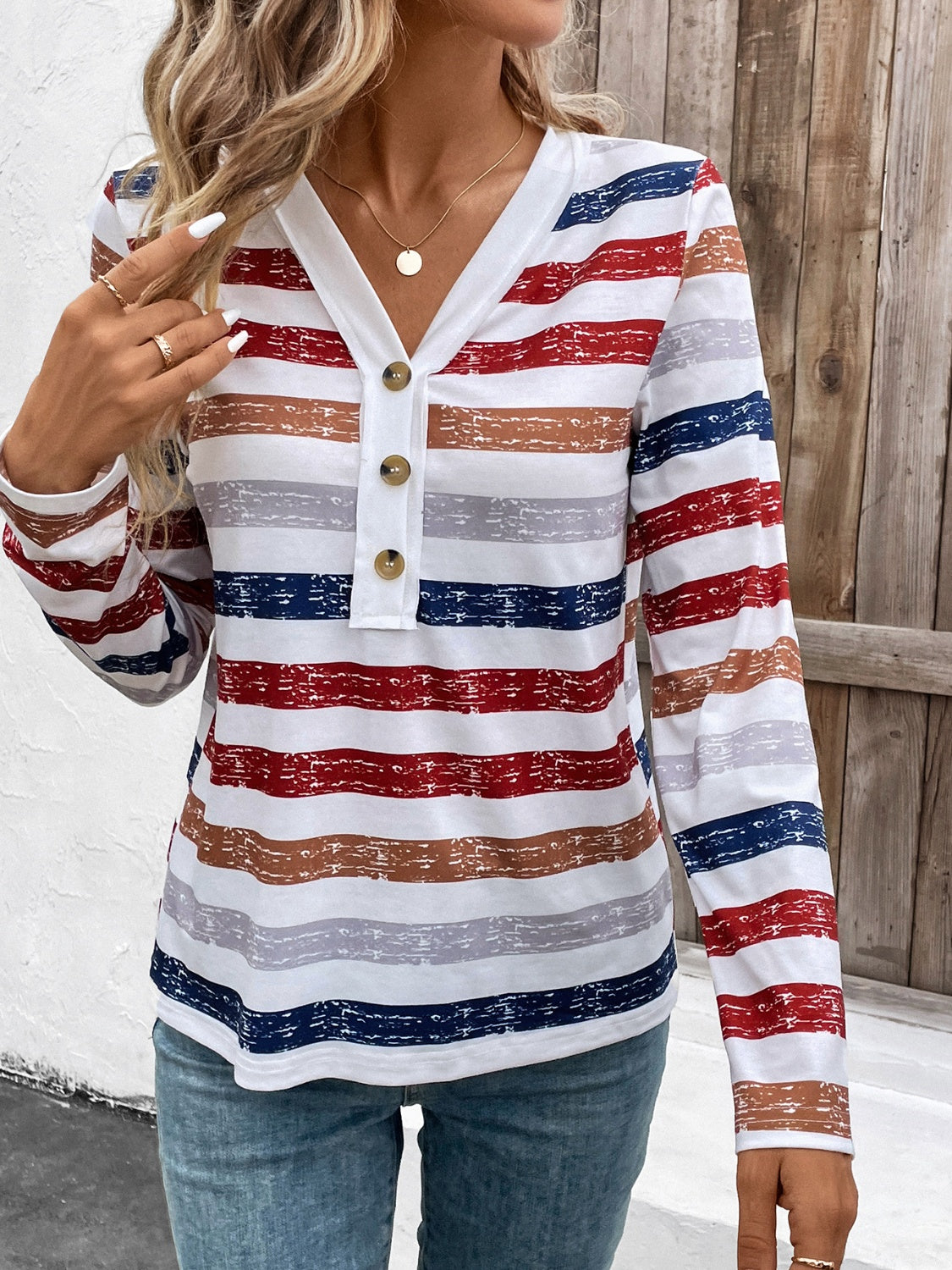 Stylish Contrast Striped V-Neck Long Sleeve T-Shirt for Men & Women | Casual & Layering Essential | Perfect for Office, Date Night & Weekend Outfits
