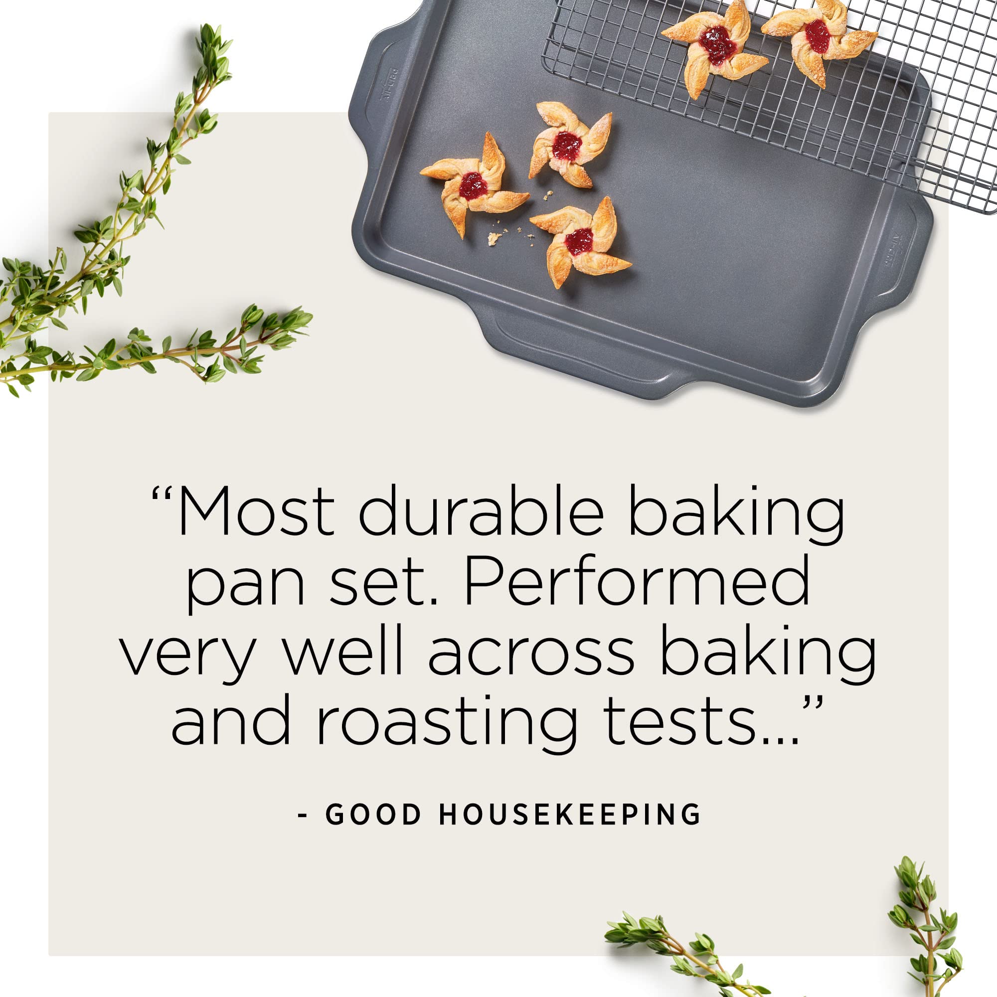 All-Clad Pro-Release Nonstick 13x9 Inch Quarter Sheet Pan - Oven Safe up to 450°F - Perfect for Baking Cookies, Muffins, Cakes & Bread - Includes Cooling Rack & Baking Set - Ideal for Home Bakers & Professional Kitchens