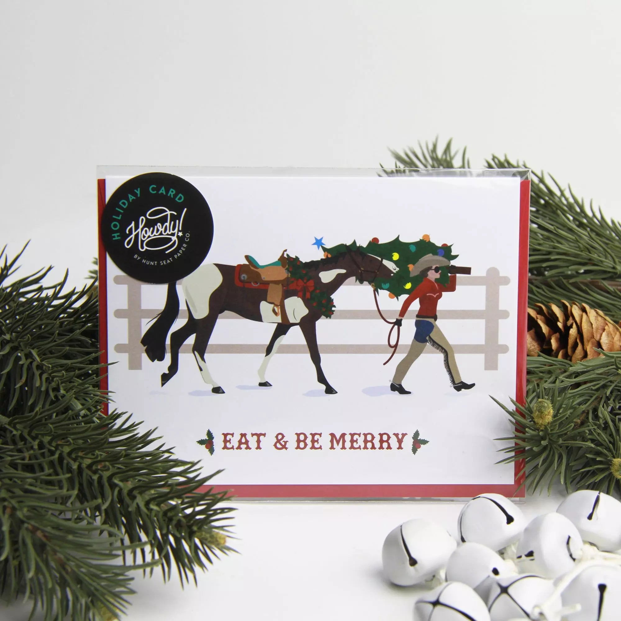 Eat + Be Merry Western Cowgirl Christmas Card - Funny Holiday Greeting Card for Cowgirl Lovers - Perfect for Christmas Gifts, Coworkers, Friends & Family