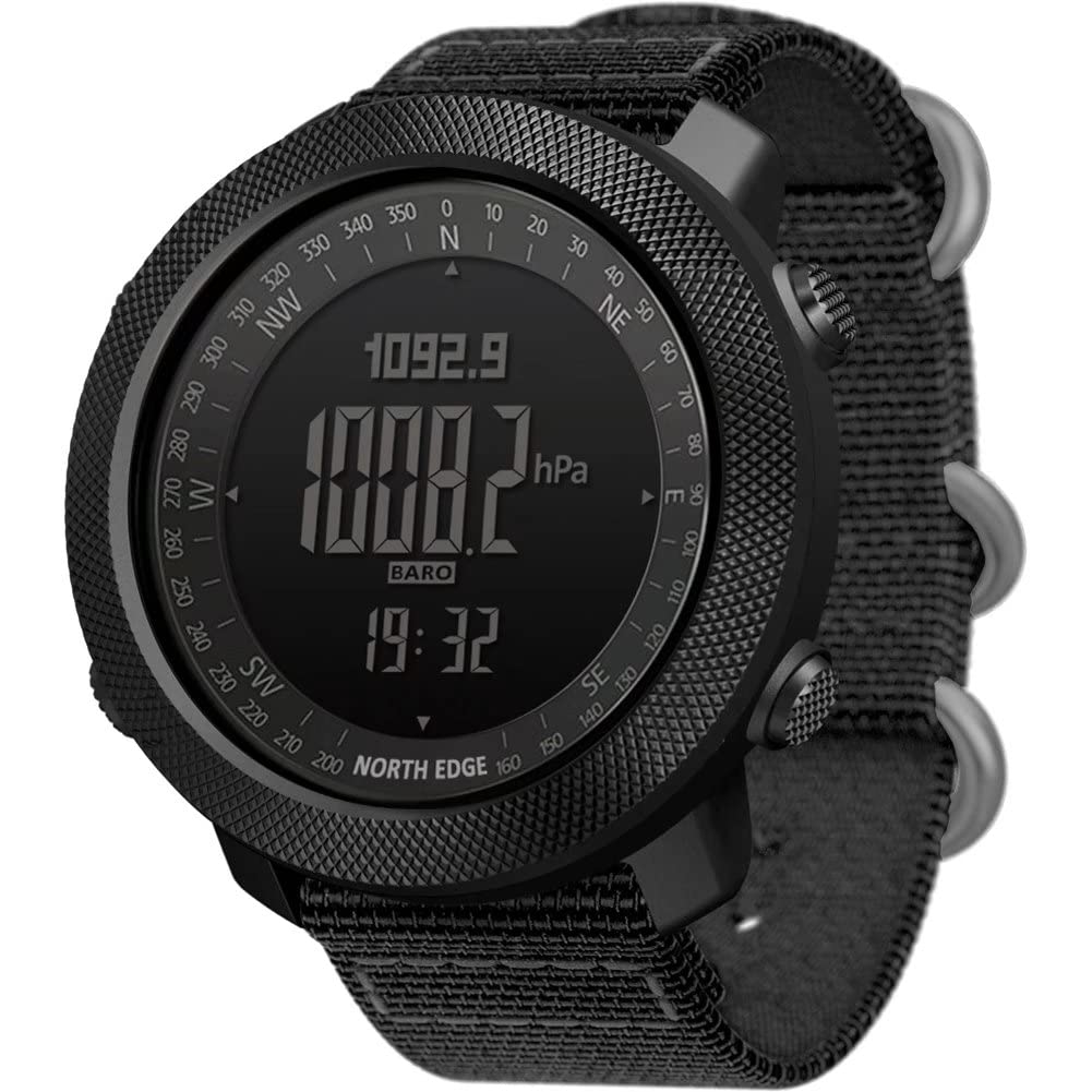NORTH EDGE Apache Men's Tactical Digital Sports Watch - 50m Waterproof, Stopwatch, Alarm, Countdown, Dual Time, Altimeter, Barometer, Compass - Military Survival Watch for Outdoor Adventures, Hiking, Camping & Extreme Sports