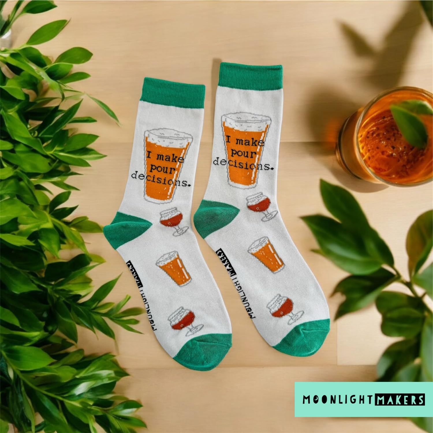 Funny and Crazy Socks with Sayings - 'I Make Pour Decisions' - Novelty Gift Socks for Men & Women | Cute Graphic Crew Socks for Adults | Perfect for Gifts, Parties, and Everyday Wear