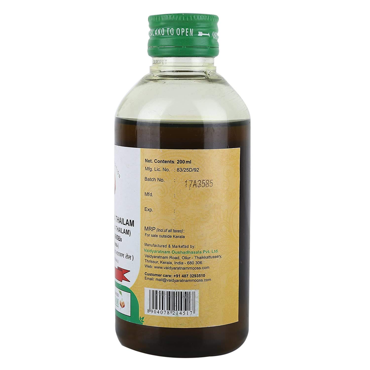 VAIDYARATNAM Mahanarayana Thailam 200ml - Authentic Ayurvedic Oil for Joint Pain Relief & Muscle Relaxation | Perfect for Massage Therapy, Arthritis Care & Daily Wellness Routine