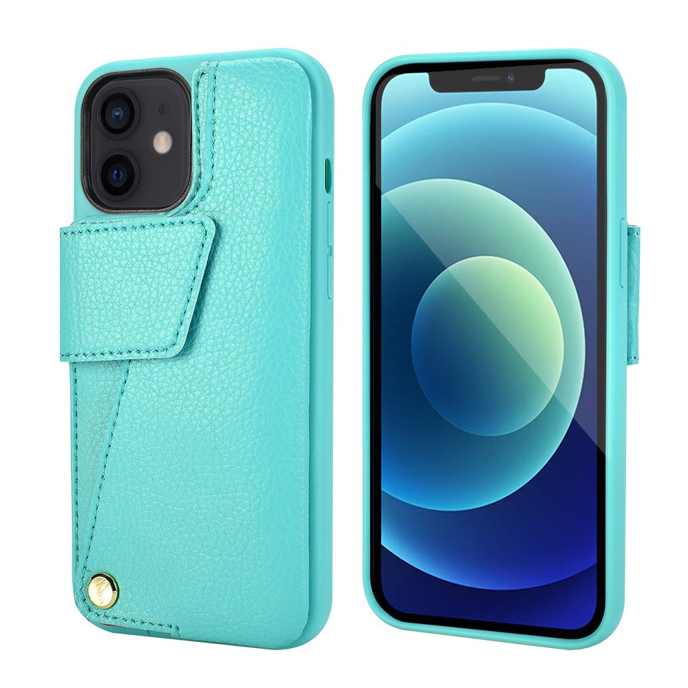 Magnetic Leather Wallet Case for iPhone 12/12 Pro - Mint Blue Flip Cover with MagSafe Wireless Charging | Slim Card Holder for Women & Girls | Perfect for Everyday Use, Travel & Business Meetings