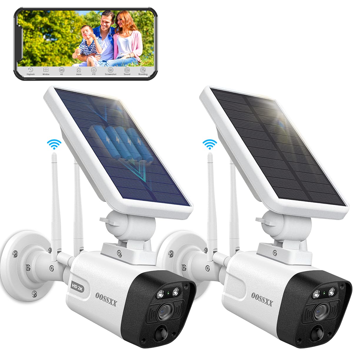 OOSSXX Solar Powered Wireless Security Camera Outdoor - Rechargeable Battery, WiFi Home Surveillance, Weatherproof Night Vision - Perfect for Home, Yard, Garage & Business Security Monitoring