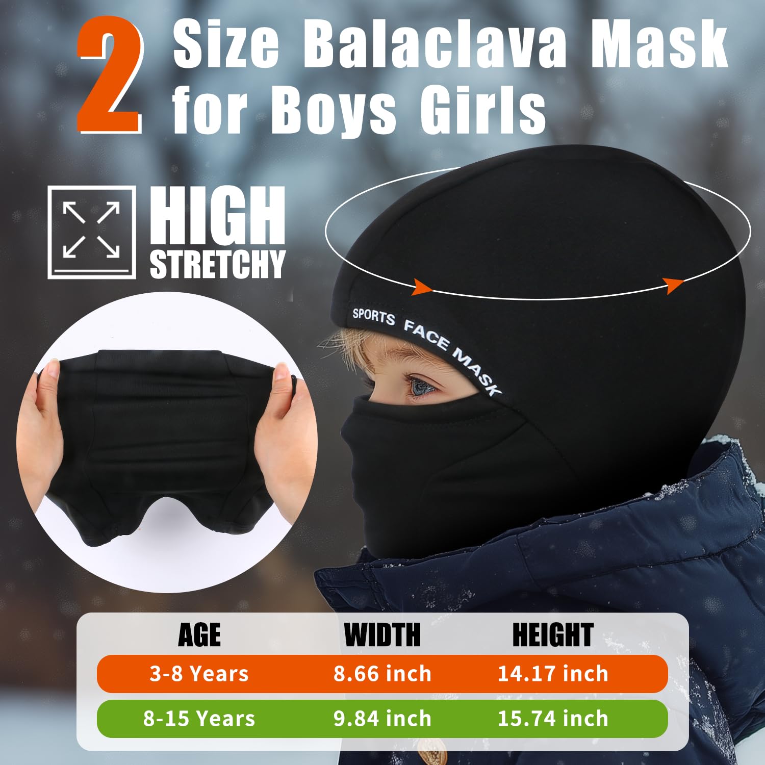 Labeol 2 Pack Kids Balaclava Ski Mask - Windproof Winter Face Cover for Boys & Girls with Adjustable Drawstring - Perfect for Skiing, Snowboarding & Outdoor Winter Activities