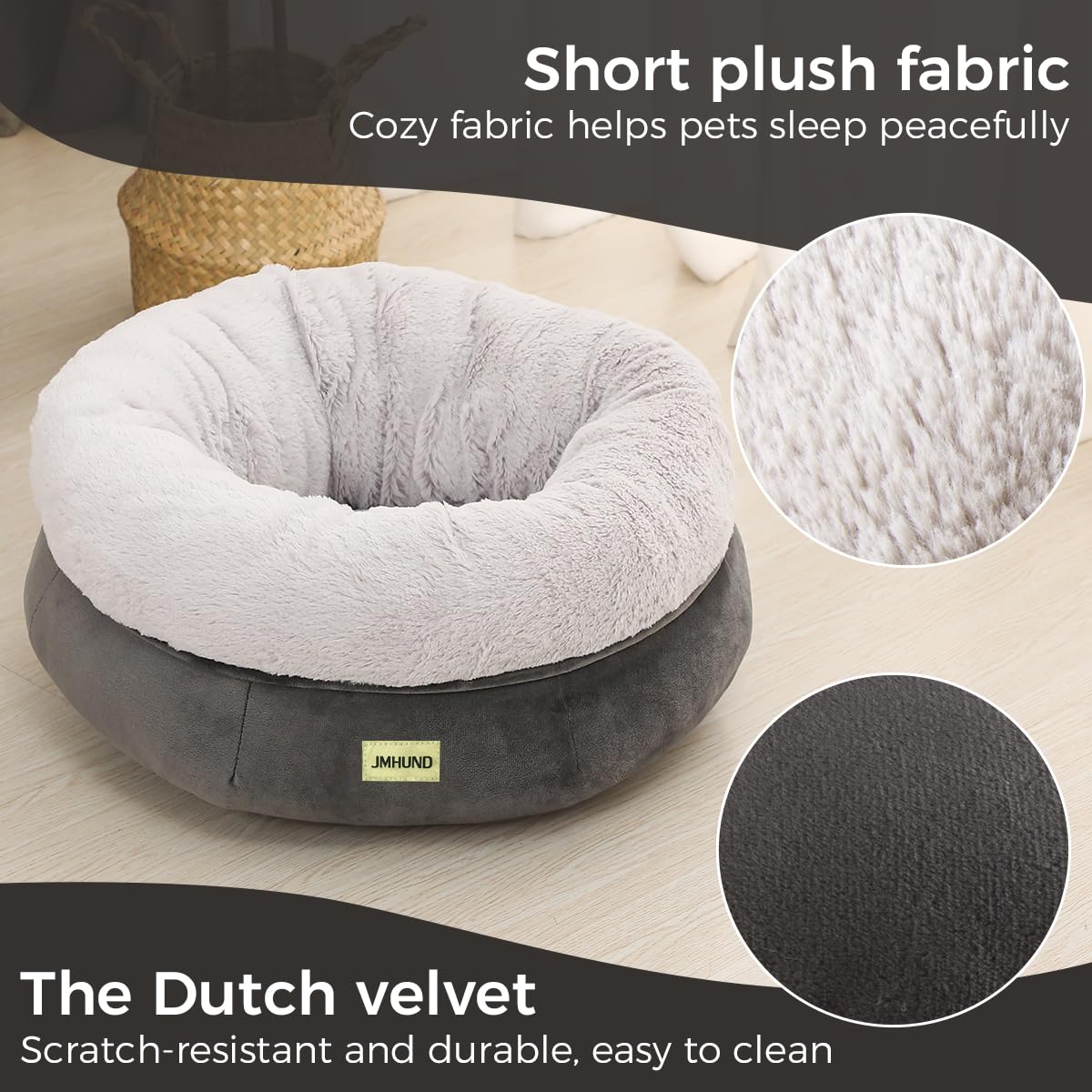 Washable Round Cat Bed for Indoor Cats & Small Pets - Non-Slip Bottom, 19 Inch Cozy Pet Bed for Kittens & Puppies (Deep Grey) - Perfect for Living Room, Bedroom & Pet Napping Spaces