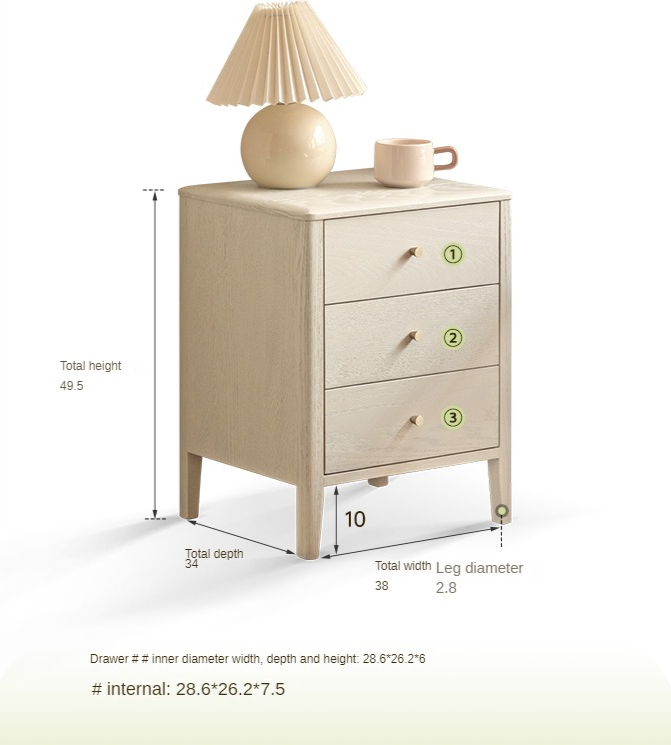 Solid Oak Wood Nightstand - Cream Finish, Modern Bedside Table for Bedroom, Living Room, or Nursery Furniture