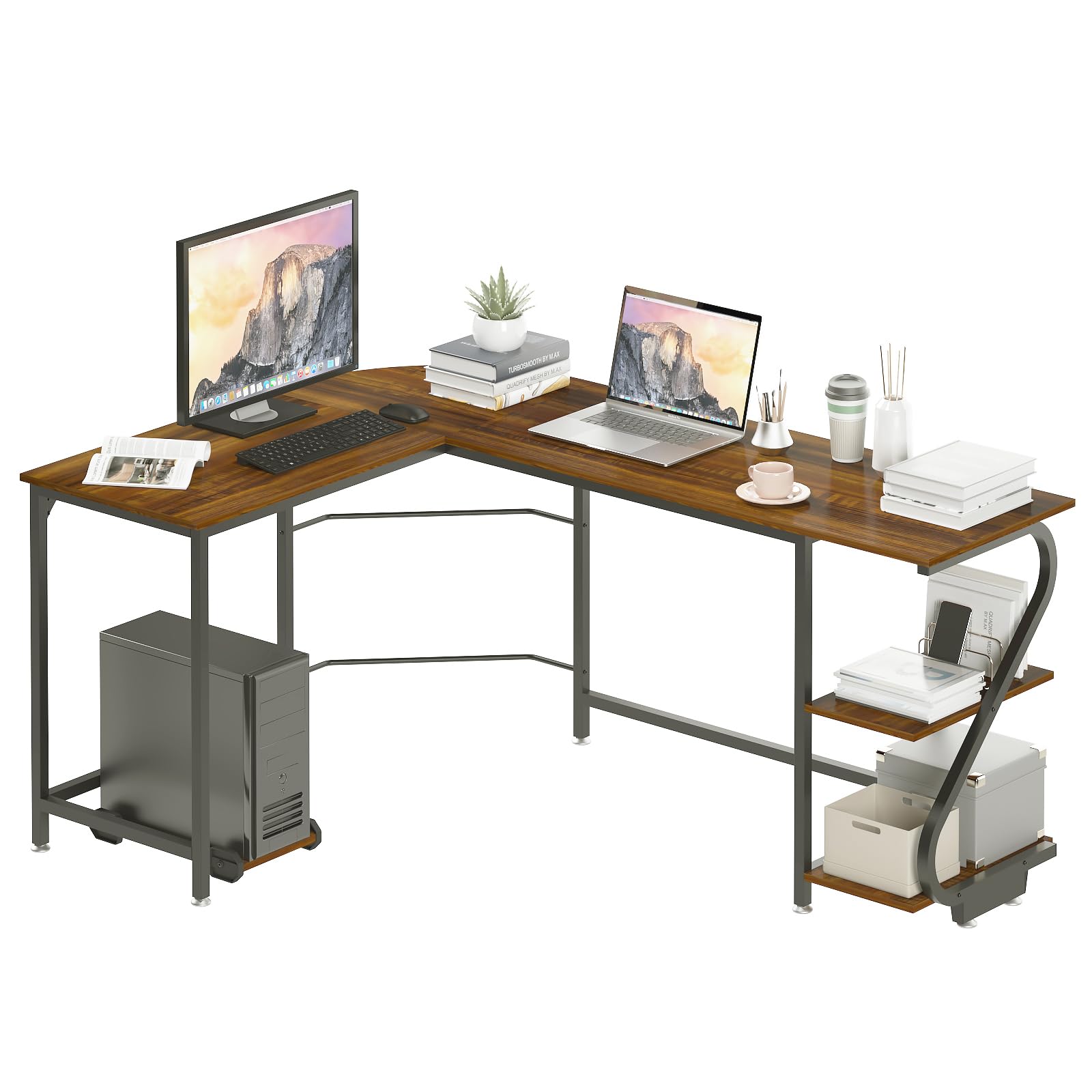 Weehom Reversible L-Shaped Desk with Shelves - Large Corner Computer Desk for Home Office, Gaming & Writing Workstation - Sturdy Wooden Table for Small Spaces & Multi-Monitor Setup