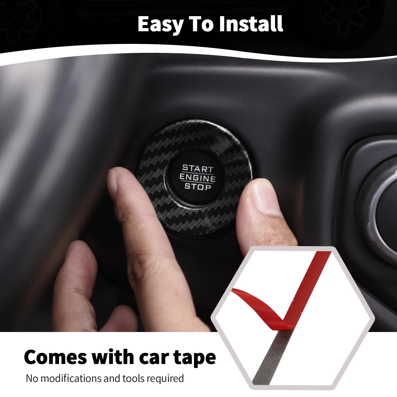 Jeep JL Push Start Stop Button Cover Trim Ring - Carbon Fiber Interior Accessories for Wrangler JL JLU & Gladiator JT (2018-2024) | Upgrade Your Ride's Interior Style & Protection