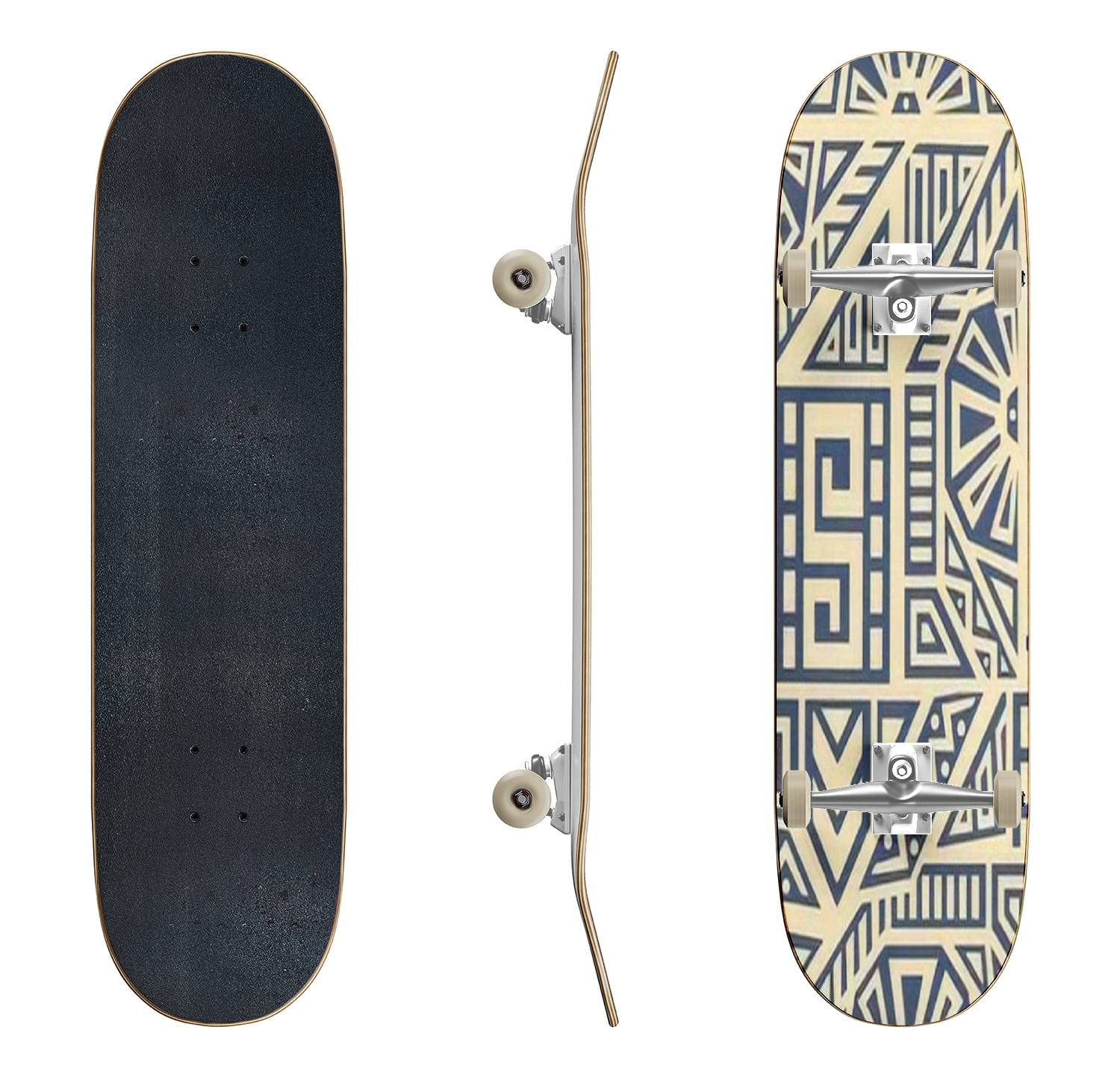 Ethnic Style Geometric Print Skateboard - Classic Concave Longboard for Beginners & Professionals | Cool Teen Gifts for Extreme Sports & Street Skating