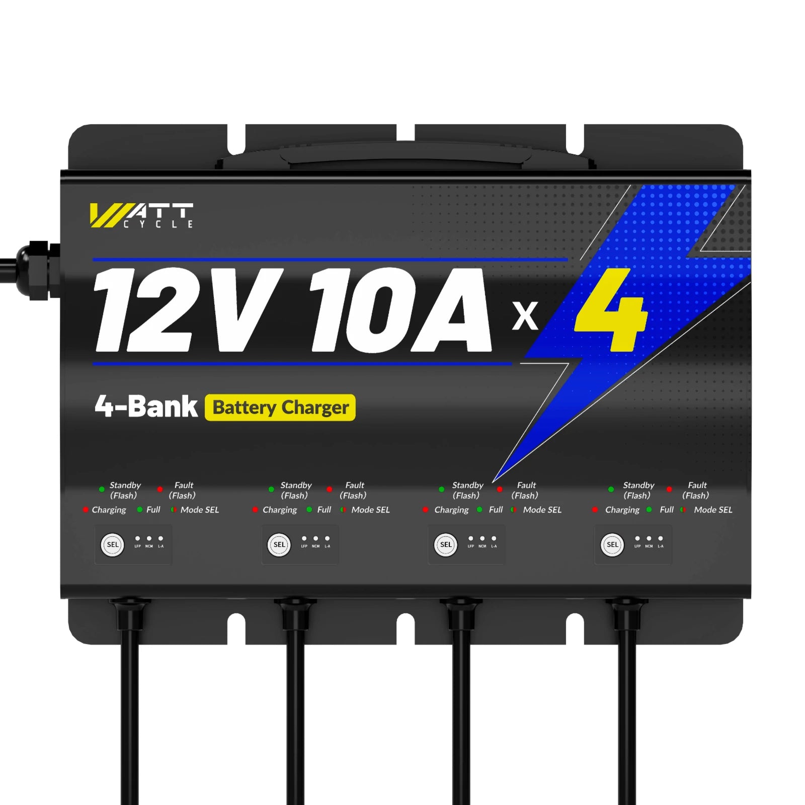 12V 10A 4 Bank Smart Battery Charger - Fast Charging for Marine, RV, ATV, and Car Batteries - Perfect for Boating, Camping, and Off-Road Adventures