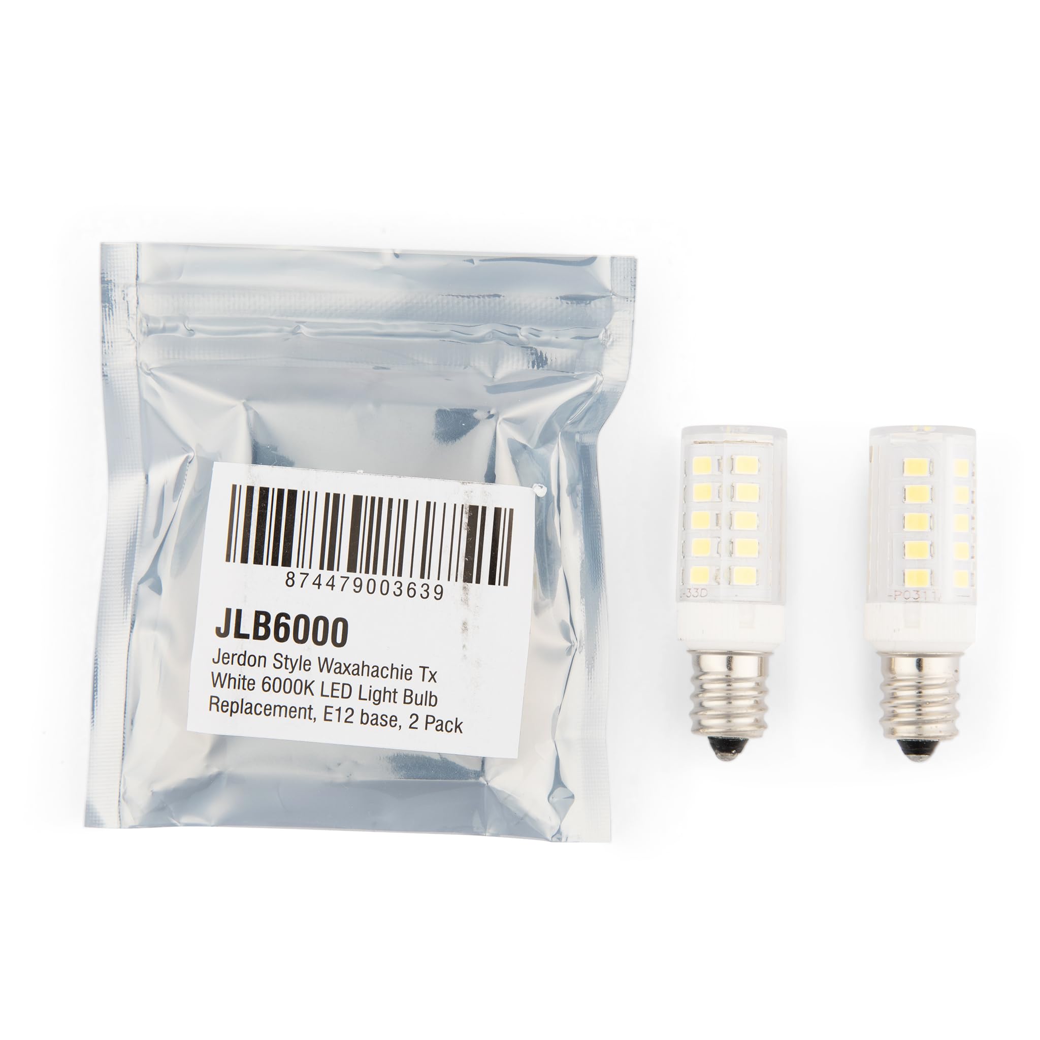 JERDON LED Light Bulbs for Makeup Mirrors - 6000K Cool White (2 Pack) - Energy Efficient Replacement Bulbs - Perfect for Vanity, Bathroom & Dressing Room Lighting