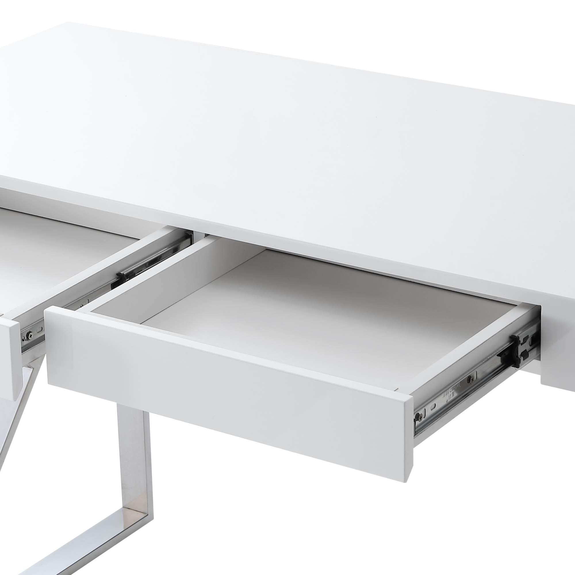 Inspired Home Zosia Desk with 2 Drawers - Modern White & Chrome Writing Desk for Home Office, Study, or Workspace | Compact & Stylish Workstation for Small Spaces
