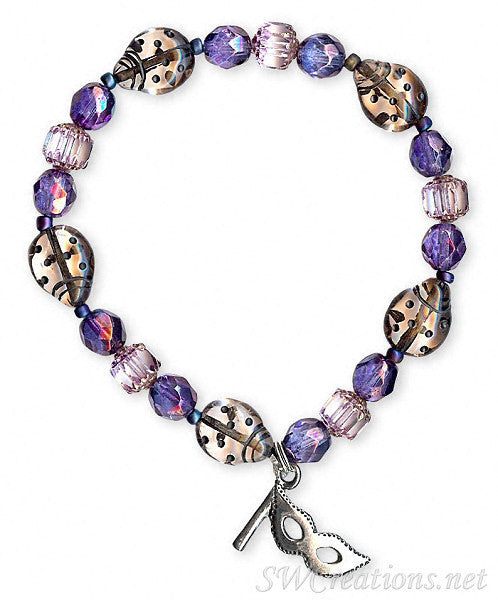 Multiple Sclerosis Awareness Beaded Bracelet - Purple Lilac & Ladybug Charm Jewelry for Women | Support MS Awareness & Fundraising | Perfect for Daily Wear, Gifts & Charity Events