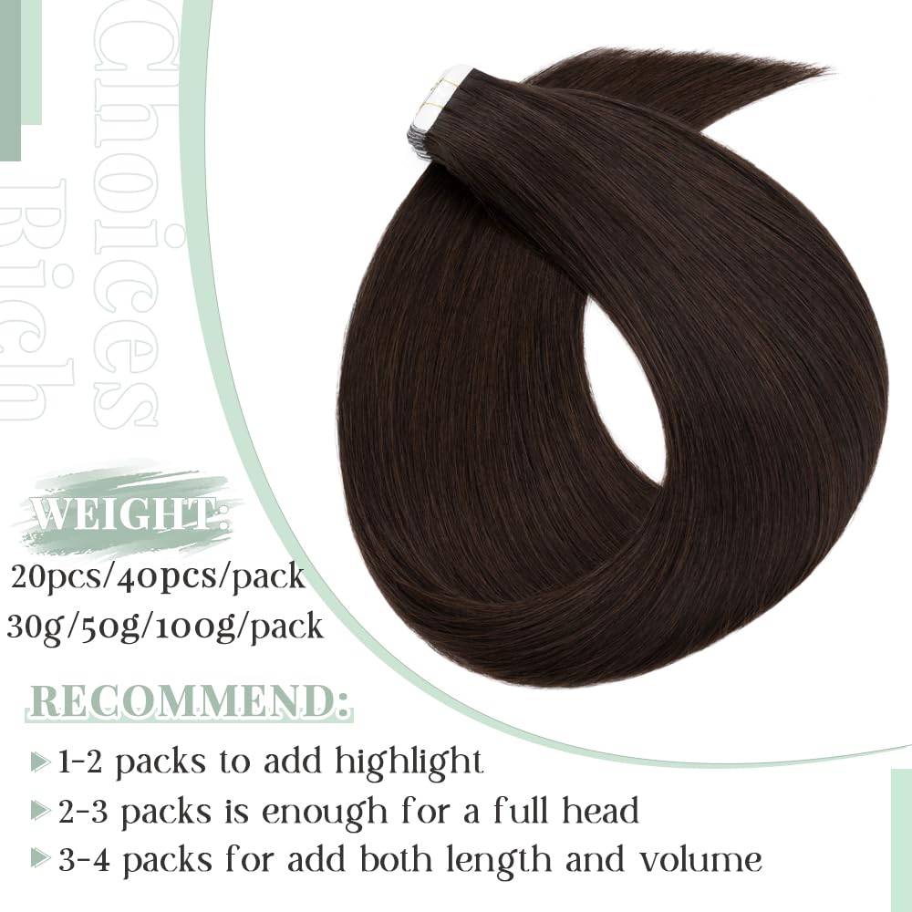 100% Remy Human Hair Tape in Extensions - 40pcs 100g Seamless Balayage Skin Weft (22 Inch, #02 Dark Brown) for Natural Volume & Length | Perfect for Weddings, Parties & Daily Styling