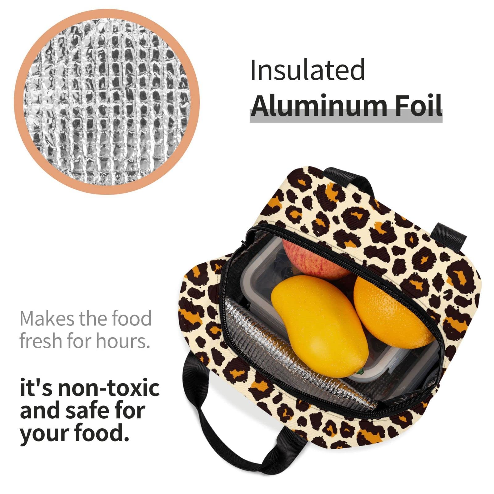Leopard Print Insulated Lunch Bag for Women - Portable, Leakproof & Thermal Cooler Lunch Box - Reusable Cheetah Design Lunchbox for Office, Work, Picnic, Beach & Outdoor Activities