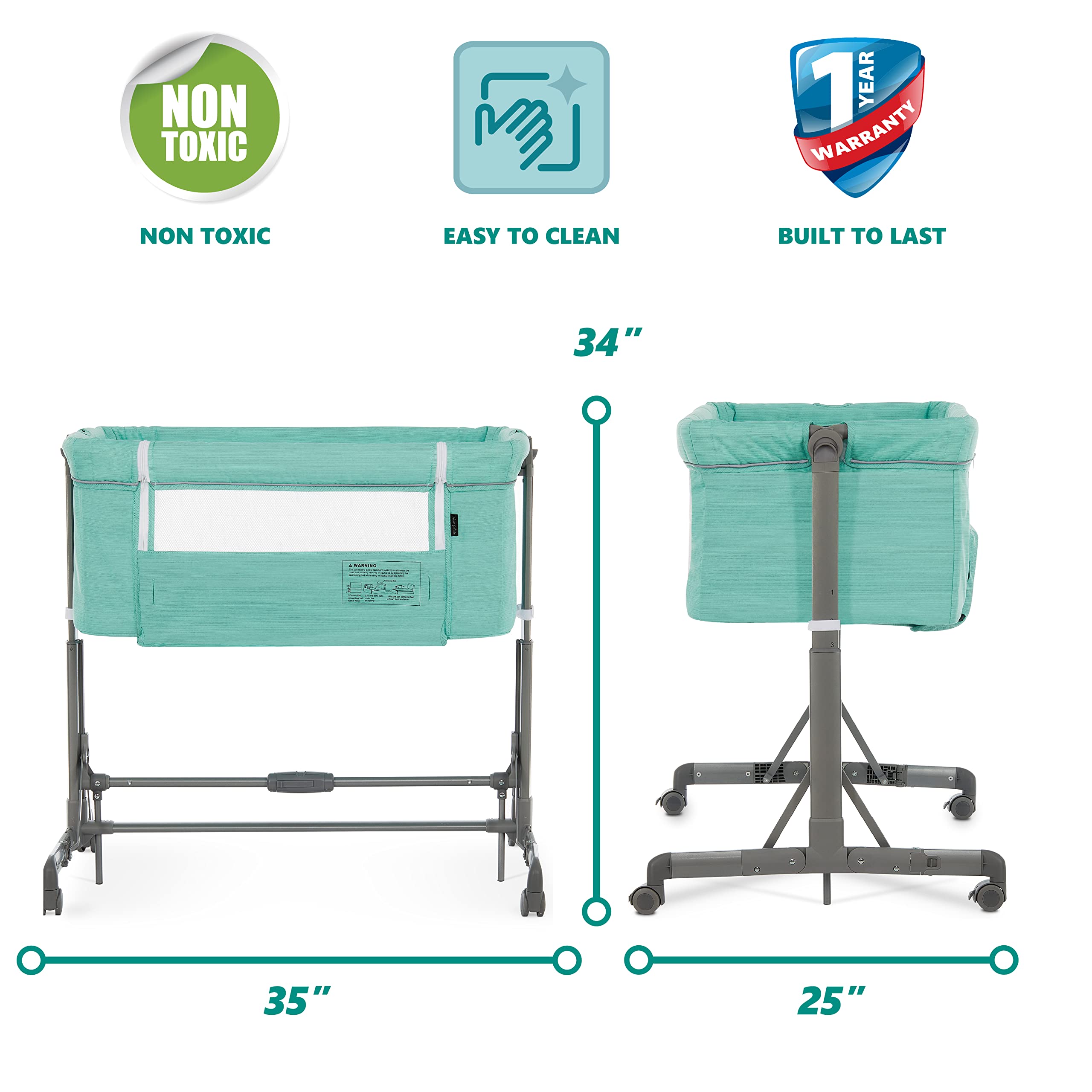 Dream On Me Zimal Bassinet & Bedside Sleeper - Lightweight Portable Baby Crib with Breathable Mesh Panels, Easy Fold Travel Bassinet (Mint Green) | JPMA Certified | Perfect for Nursery, Bedside Co-Sleeping & Travel