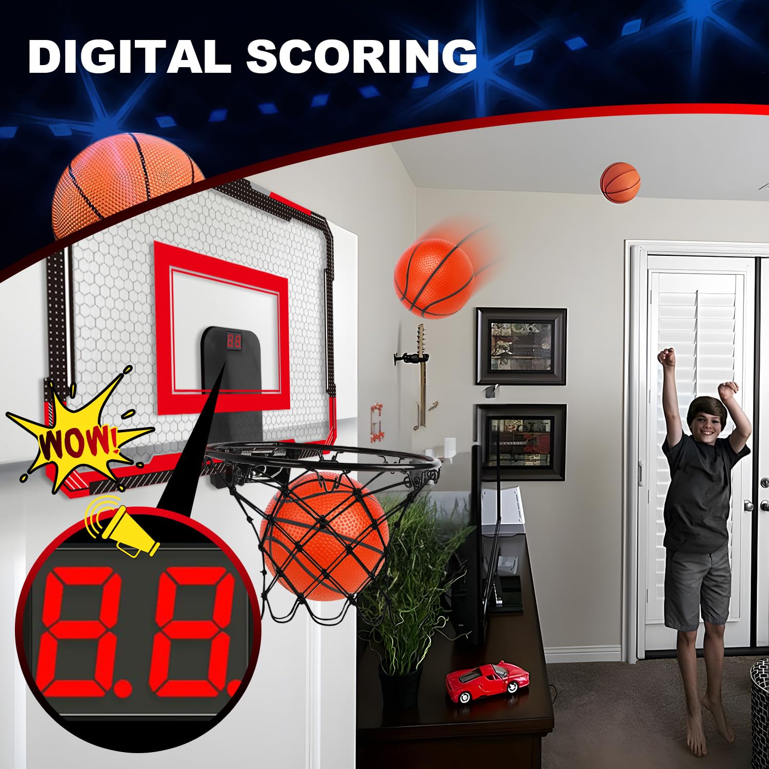 TOY Life Over Door Basketball Hoop - Indoor Mini Hoop for Kids, Teens & Adults - Play at Home or Office
