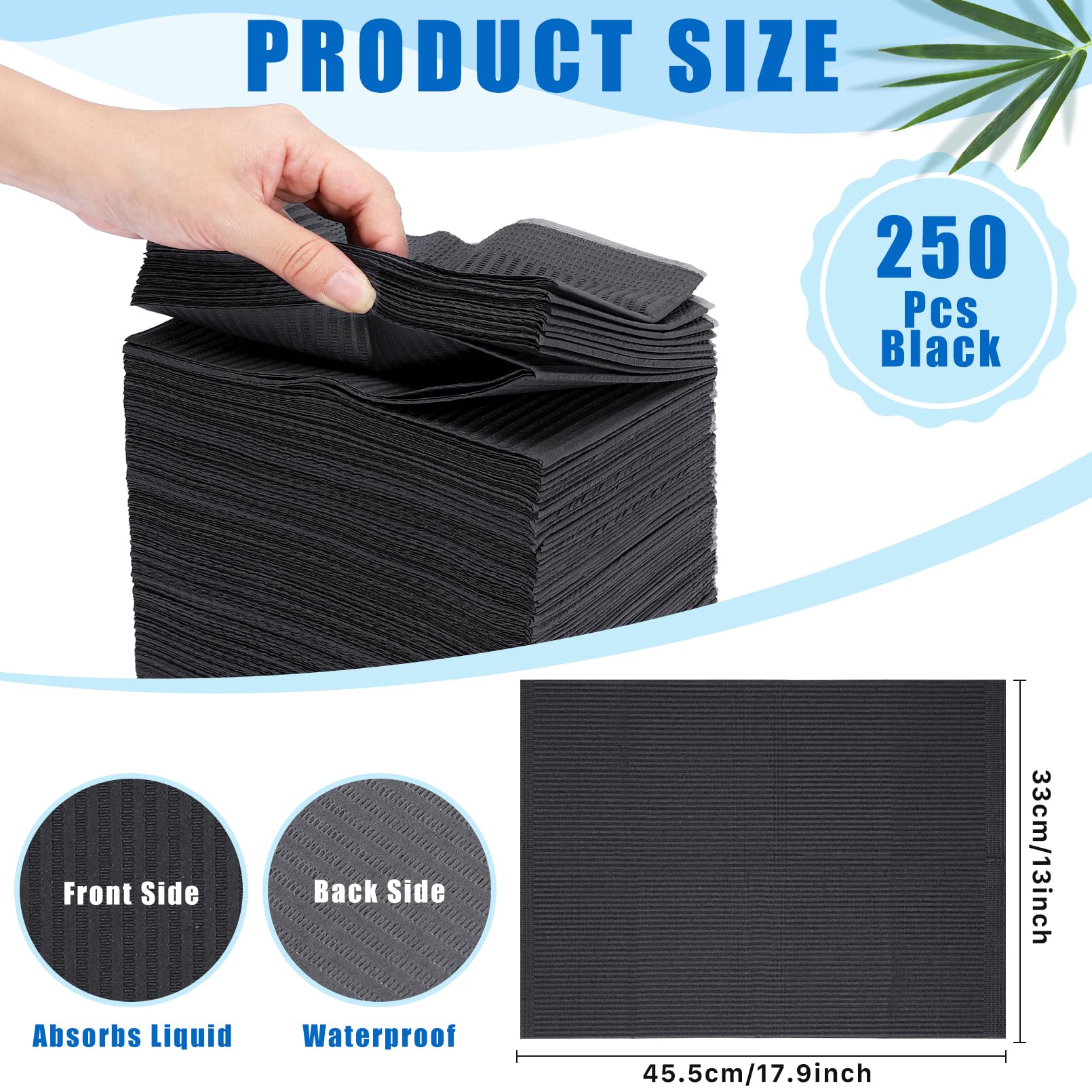 **250Pcs Black Disposable Dental Bibs - 3 Ply Waterproof Tattoo & Piercing Table Covers - Soft, Fluid Resistant Sheets for Dentist, Patient & Feeding - 13”x18” (2 Packs of 125) - Ideal for Dental Clinics, Tattoo Parlors & Baby Care**