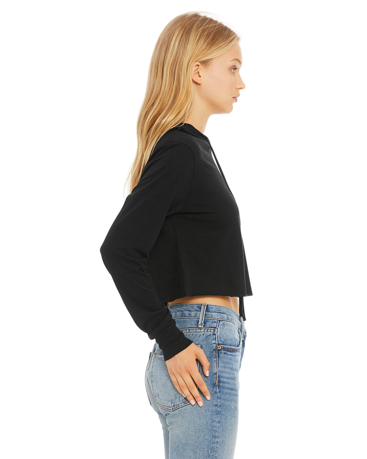 Bella + Canvas 8512 Women's Cropped Long Sleeve Hoodie T-Shirt - Soft Cotton Blend Pullover for Casual Wear, Gym, and Street Style Fashion
