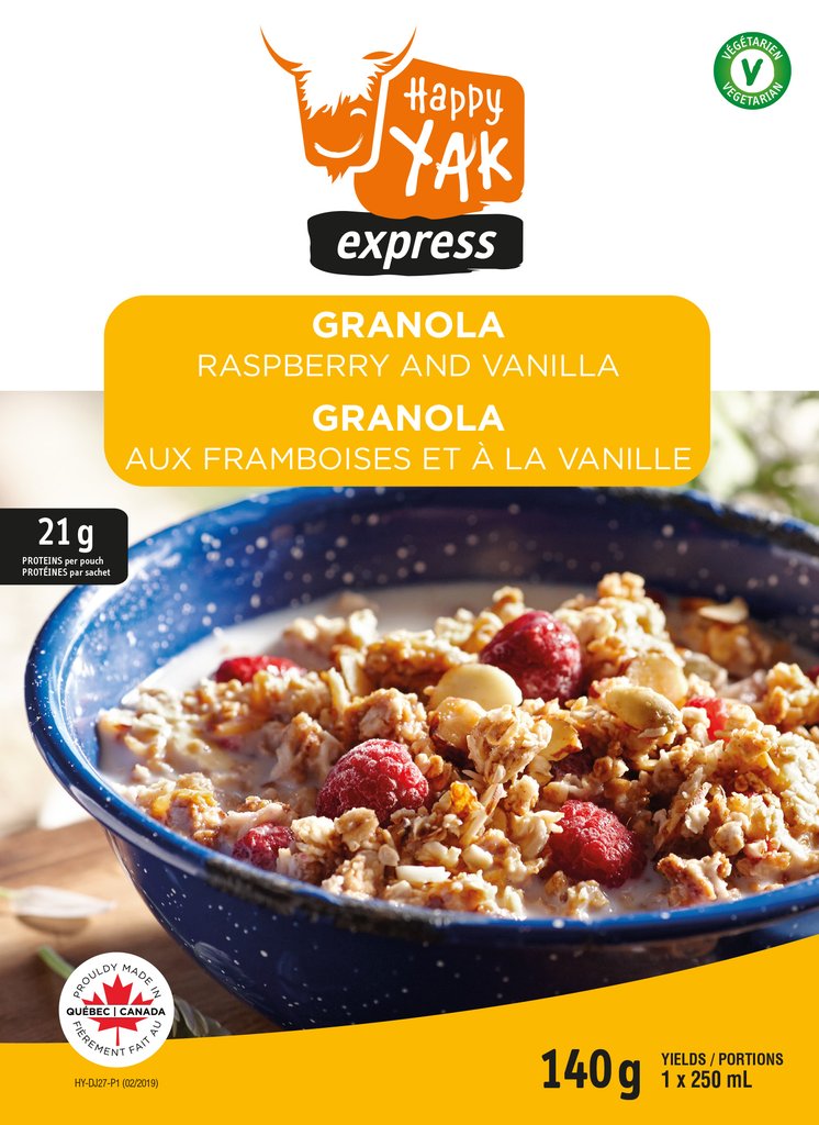 Happy Yak Raspberry and Vanilla Granola - Organic Gluten-Free Breakfast Cereal for Healthy Snacking | Perfect for Yogurt Topping, Smoothie Bowls & On-the-Go Energy Boost