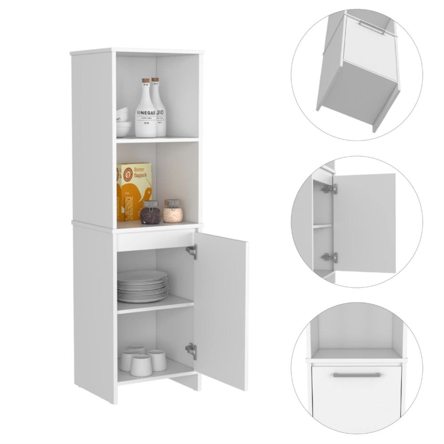 Modern Leticia Nightstand with Open Shelf & 2 Legs - Light Oak/White Finish - Perfect for Bedroom, Living Room or Office Storage