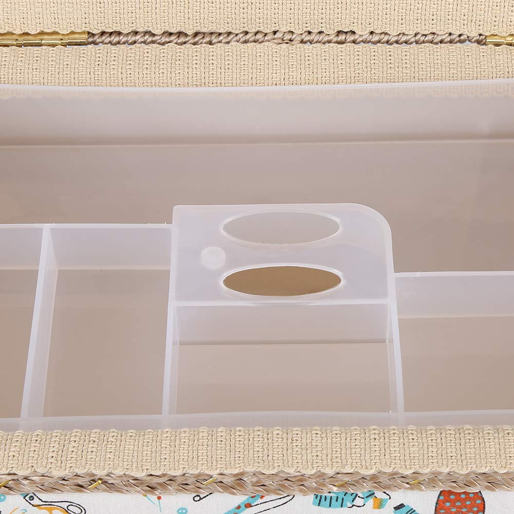 Estink Plastic Sewing Box with Printed Fabric - Portable Craft Storage Basket for Sewing Supplies, Needles, Thread & Notions | Perfect for Home, Travel & DIY Projects